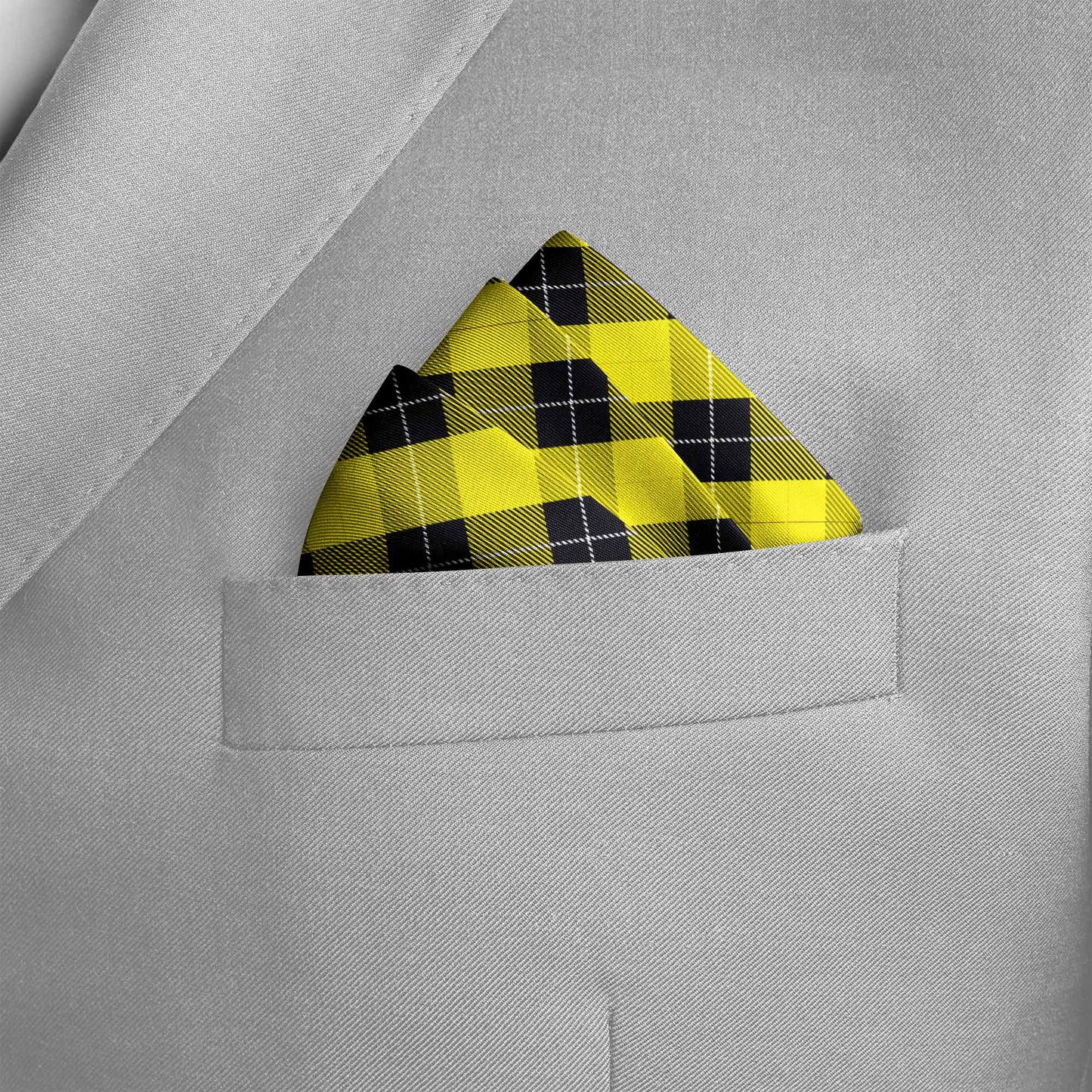 The Yellow Classic Plaid Silk Pocket Square — men's silk pocket square, view 4