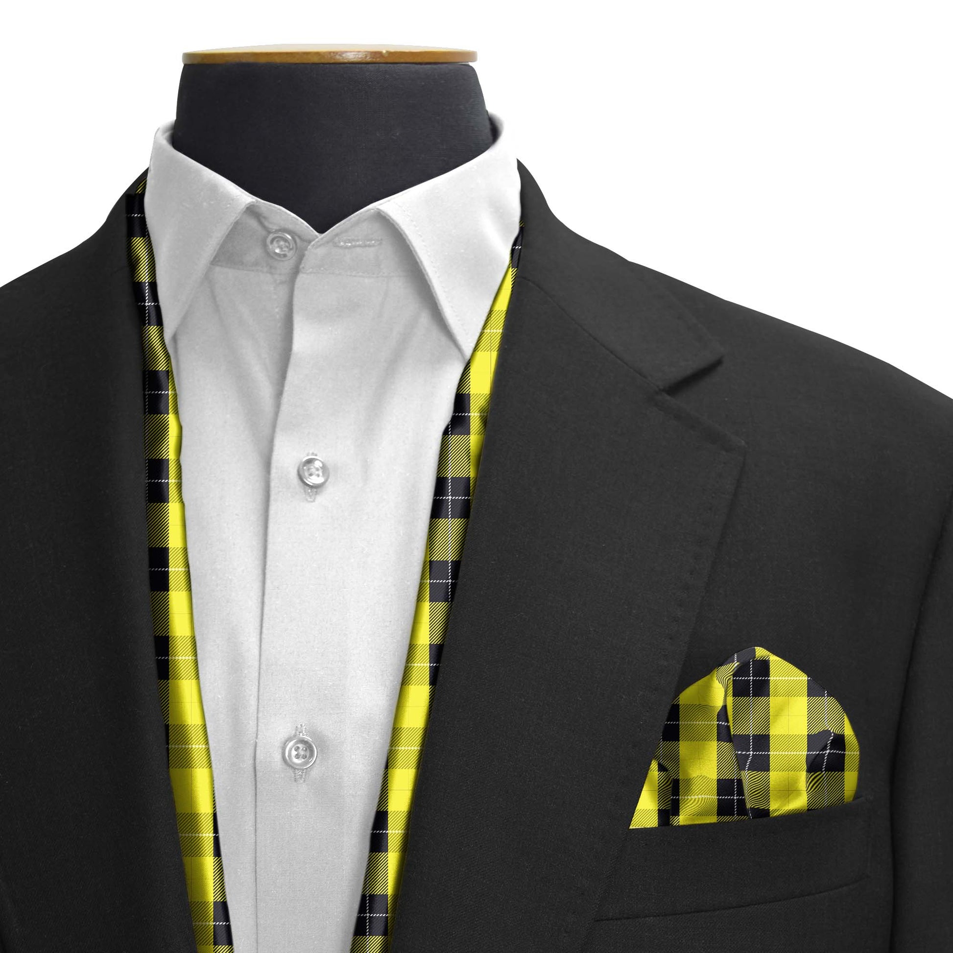 The Yellow Classic Plaid Silk Scarf & Pocket Square Set — men's silk scarf, view 3