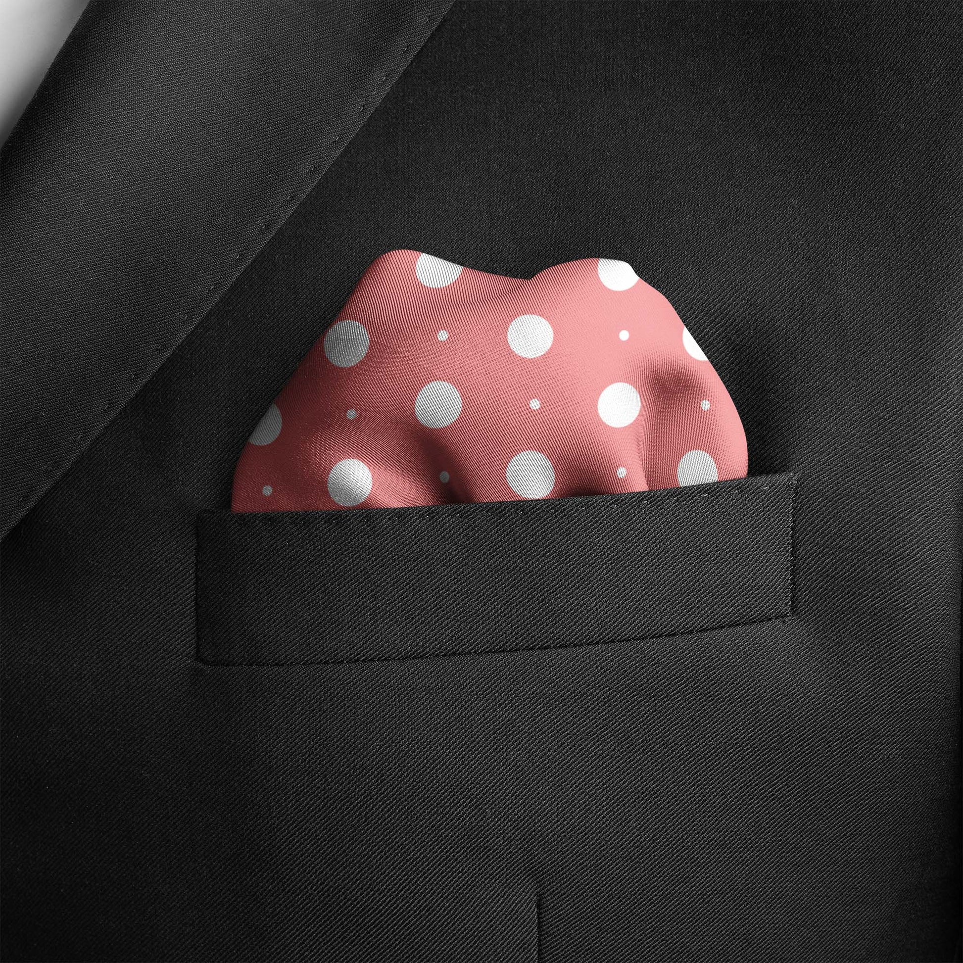 Peach With White Polka Silk Pocket Square — men's silk pocket square, view 3