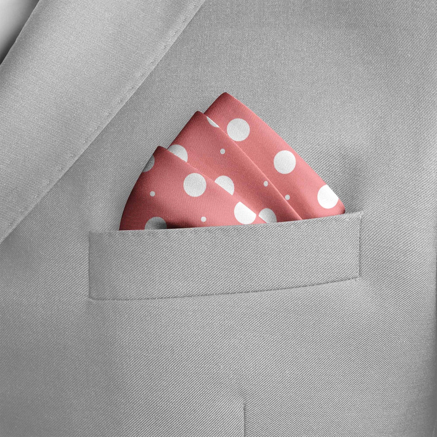 Peach With White Polka Silk Pocket Square — men's silk pocket square, view 4
