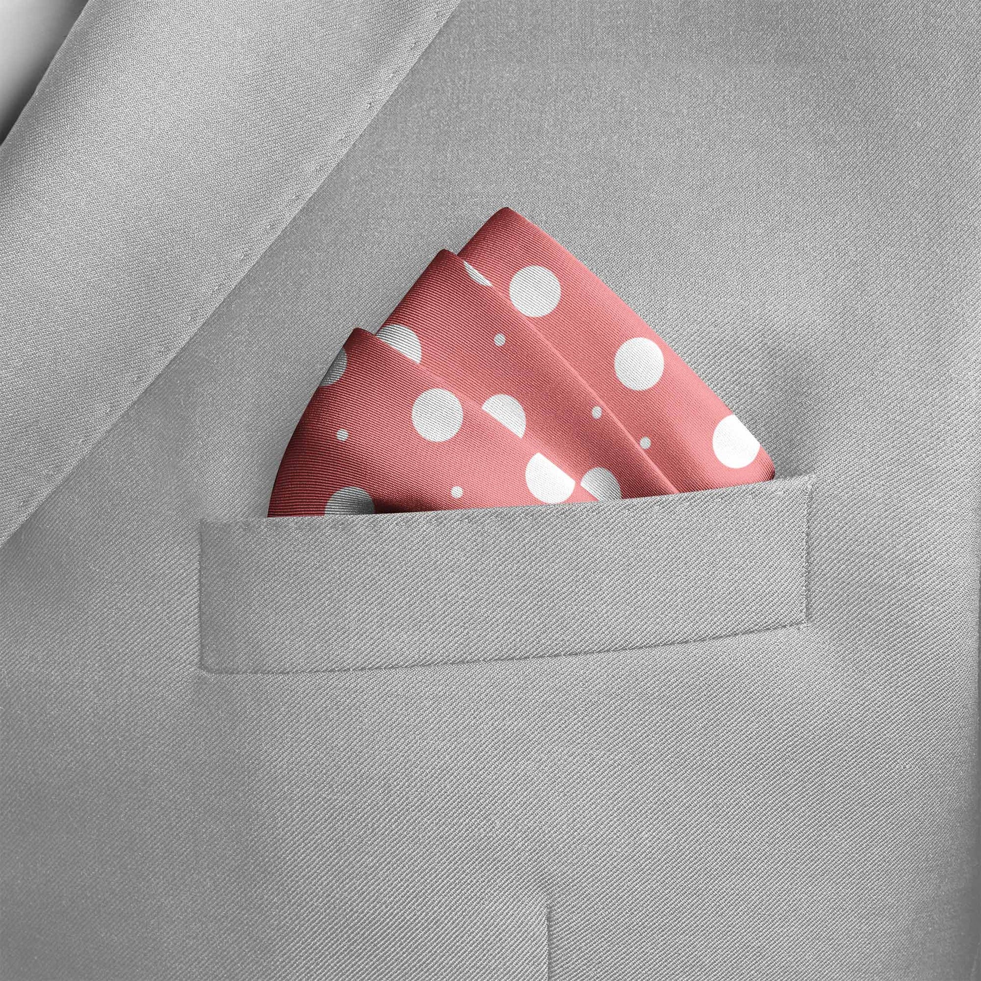 Peach With White Polka Silk Pocket Square — men's silk pocket square, view 4