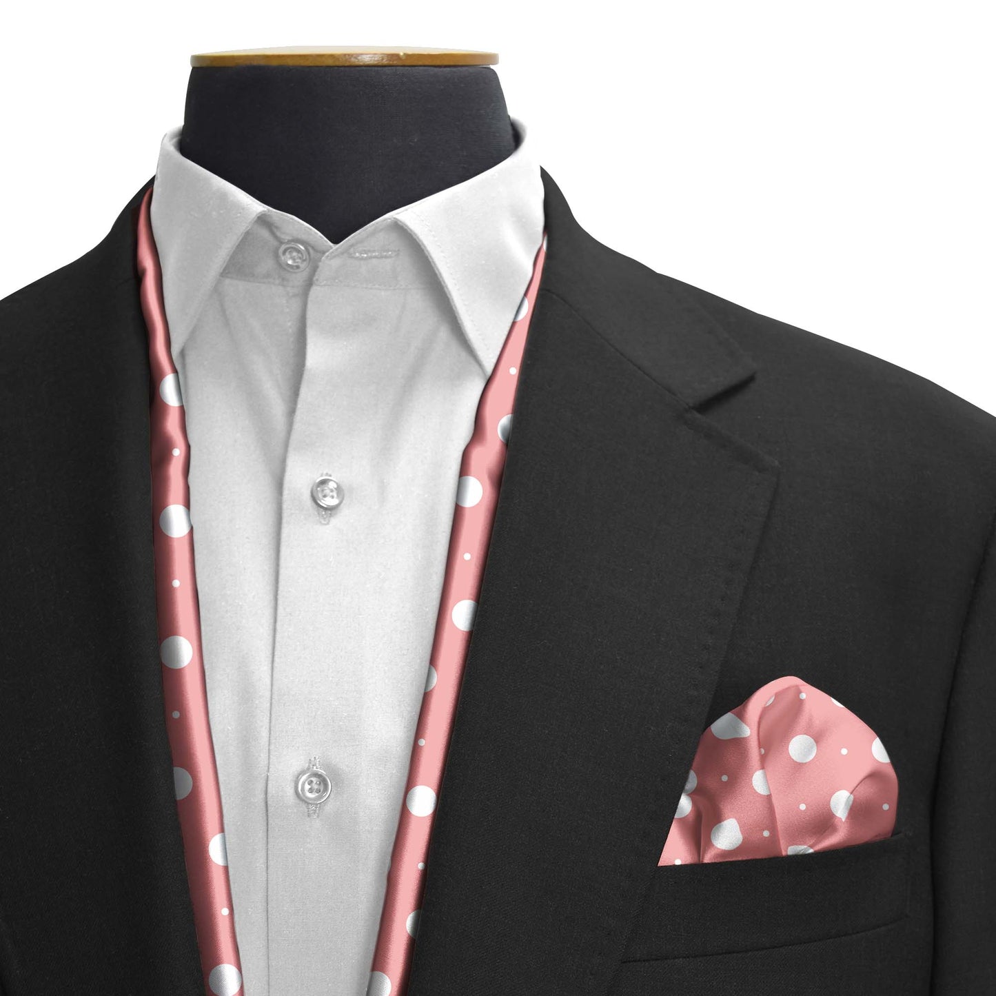 Peach With White Polka Silk Scarf & Pocket Square Set — men's silk scarf, view 3