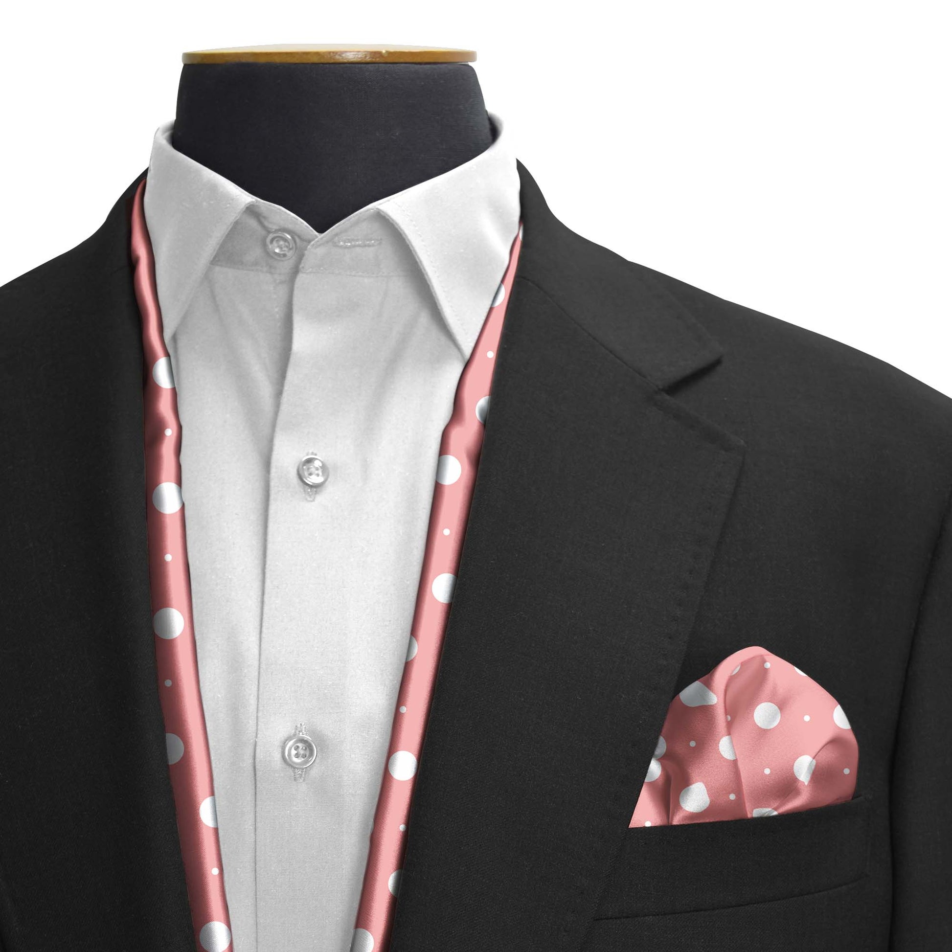 Peach With White Polka Silk Scarf & Pocket Square Set — men's silk scarf, view 3