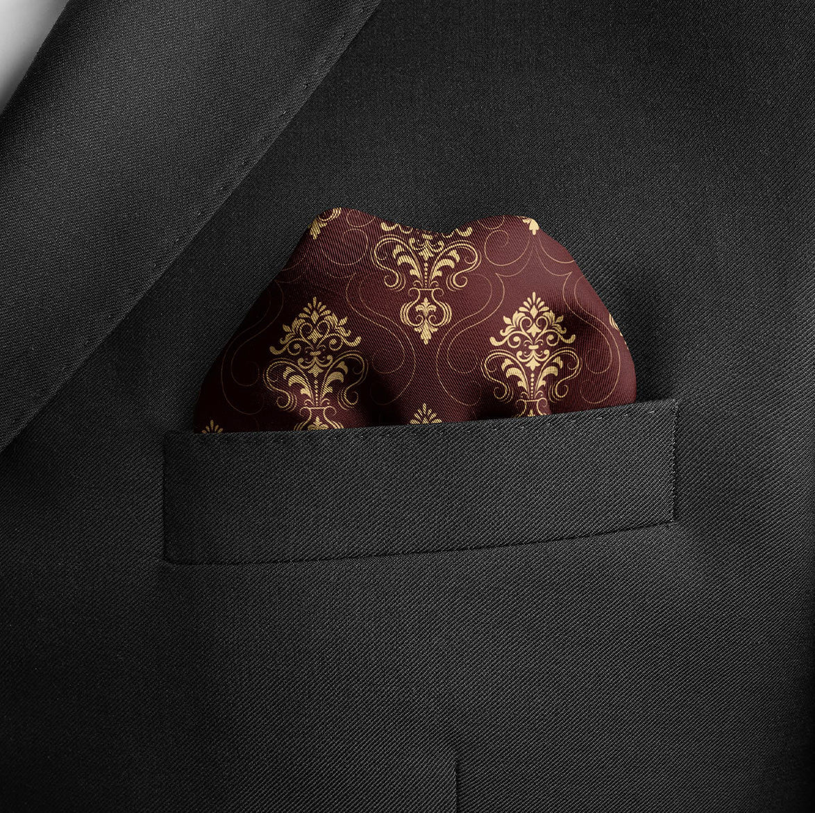 Caput Mortuum Dark Silk Pocket Square — men's silk pocket square, view 3
