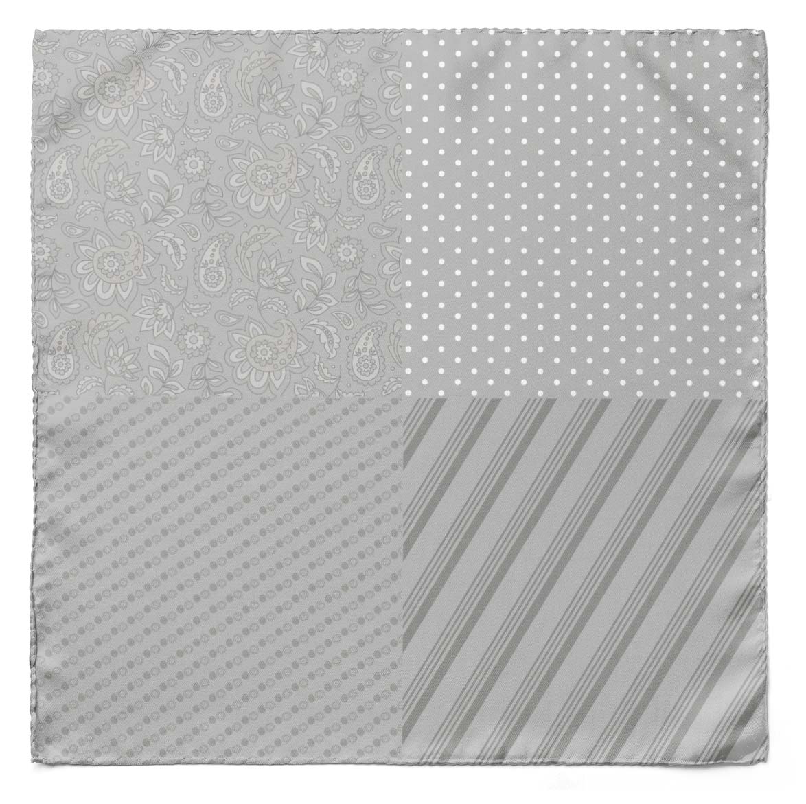 Four In One Cloudy Grey Silk Pocket Square — men's 100% silk pocket square