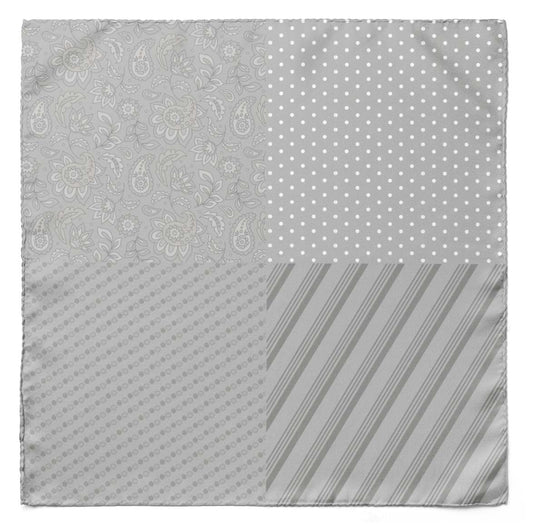 Four In One Cloudy Grey Silk Pocket Square — men's 100% silk pocket square