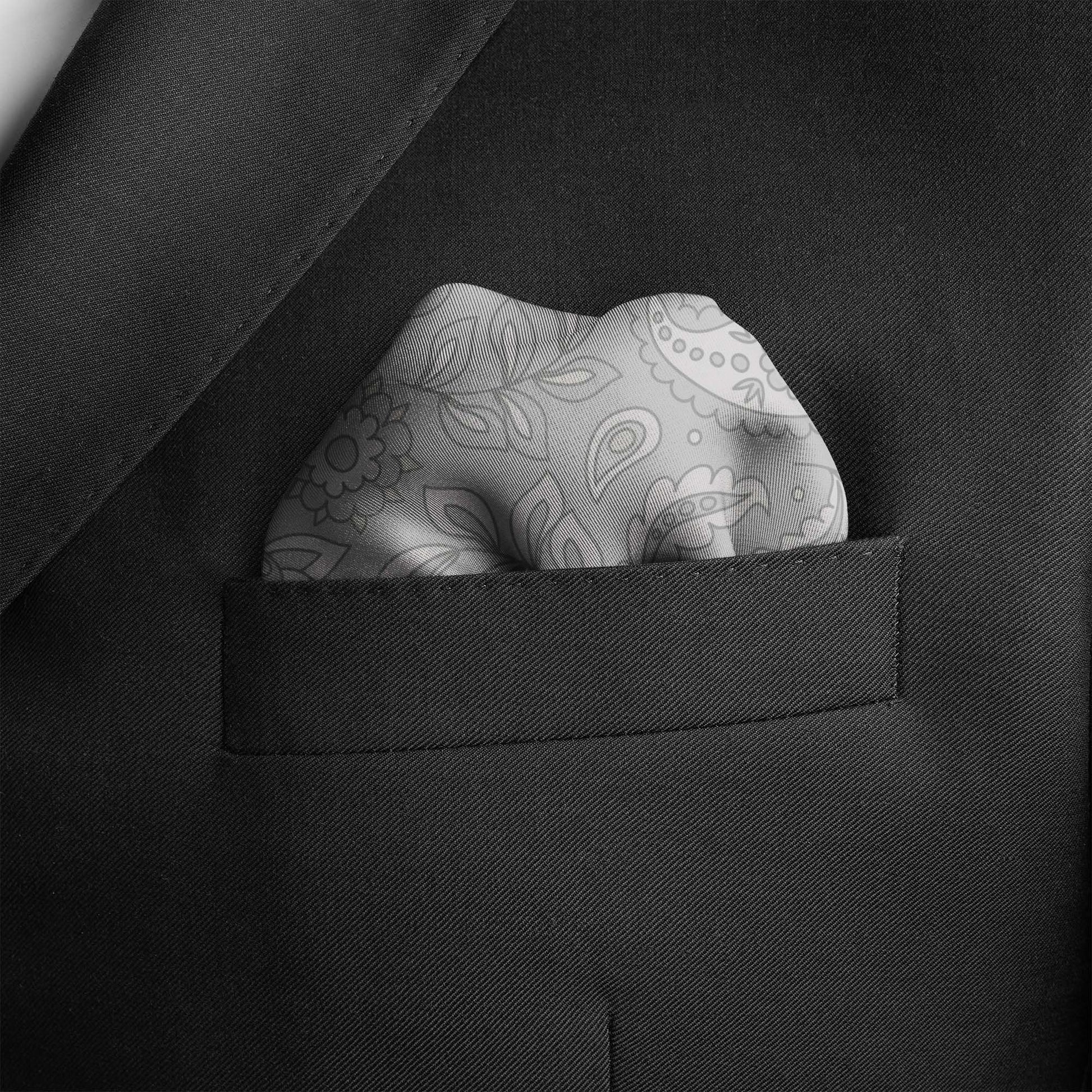 Four In One Cloudy Grey Silk Pocket Square — men's silk pocket square, view 4
