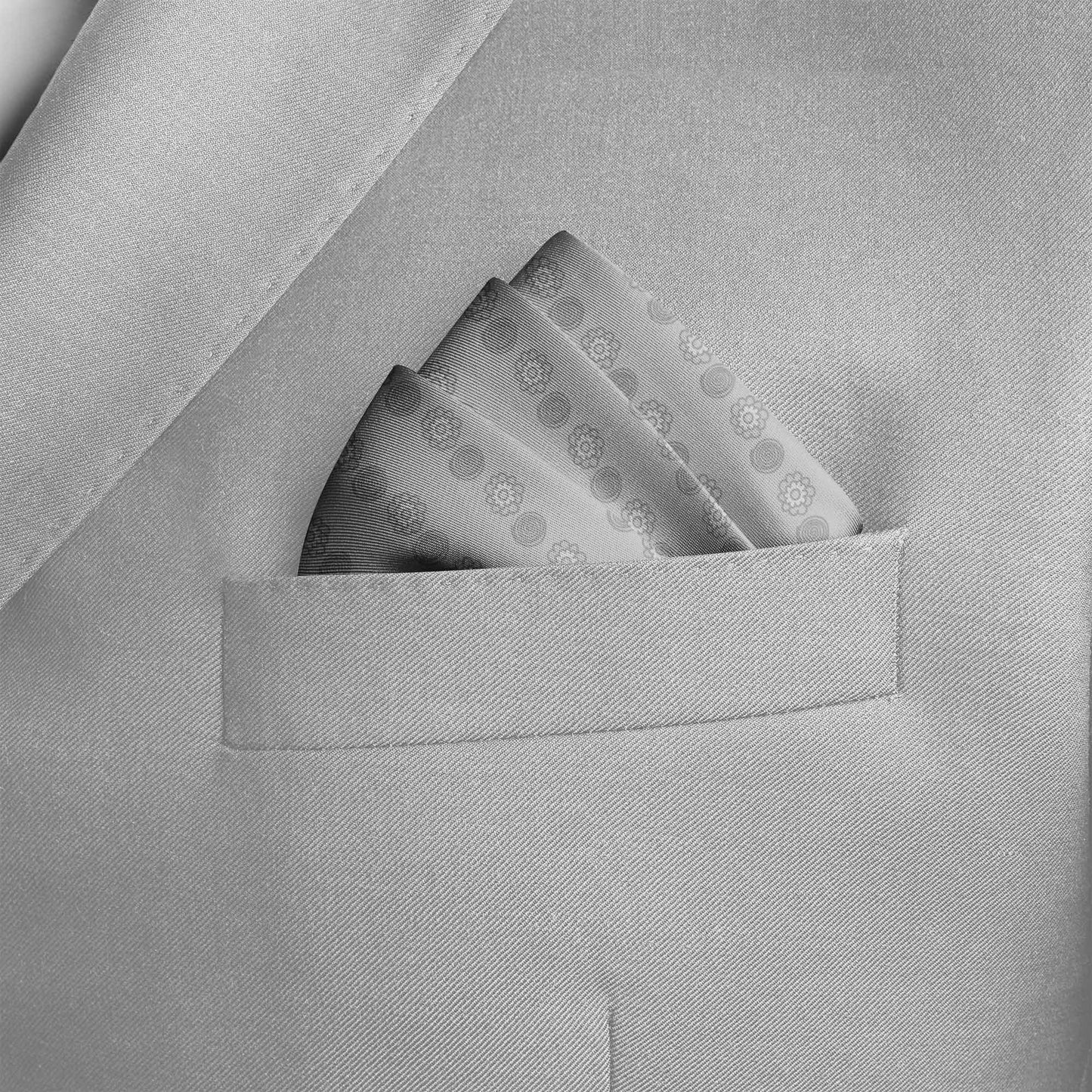 Four In One Cloudy Grey Silk Pocket Square — men's silk pocket square, view 3