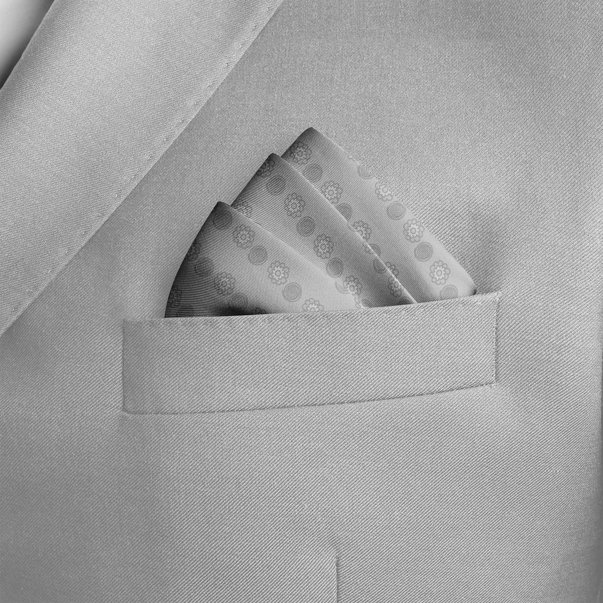 Four In One Cloudy Grey Silk Pocket Square — men's silk pocket square, view 3