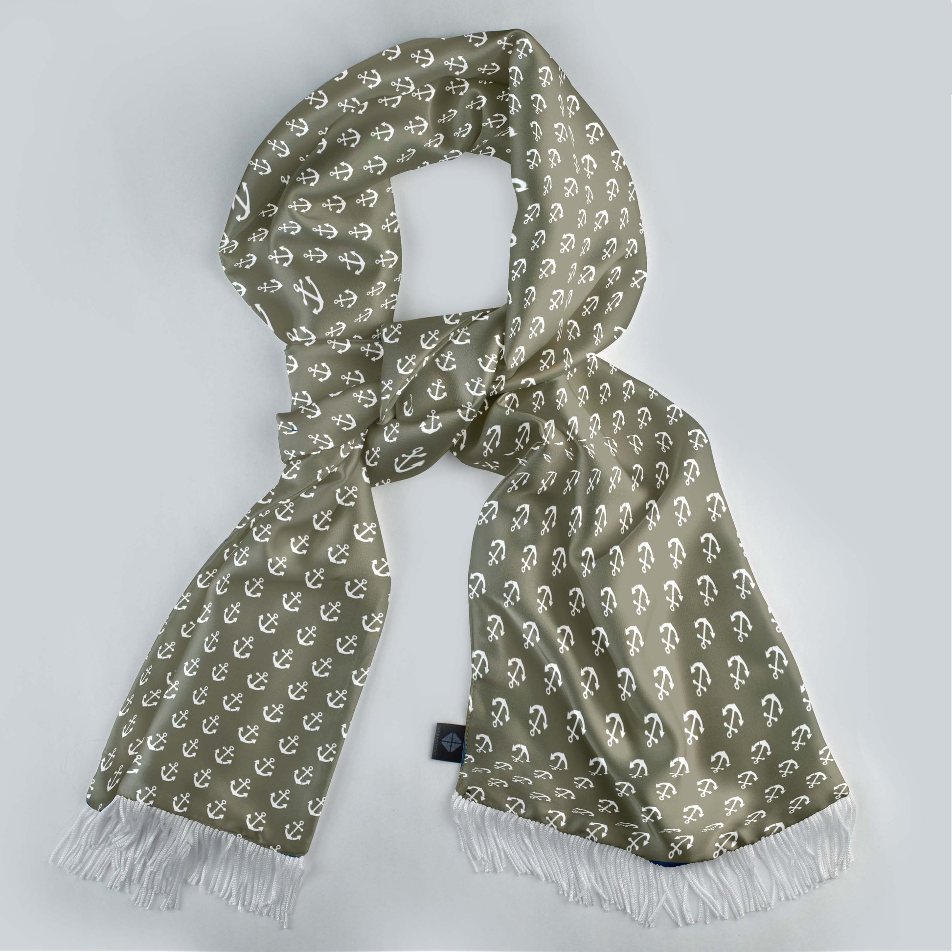 Anchored Navy Pride Silk Scarf — men's silk scarf, view 3