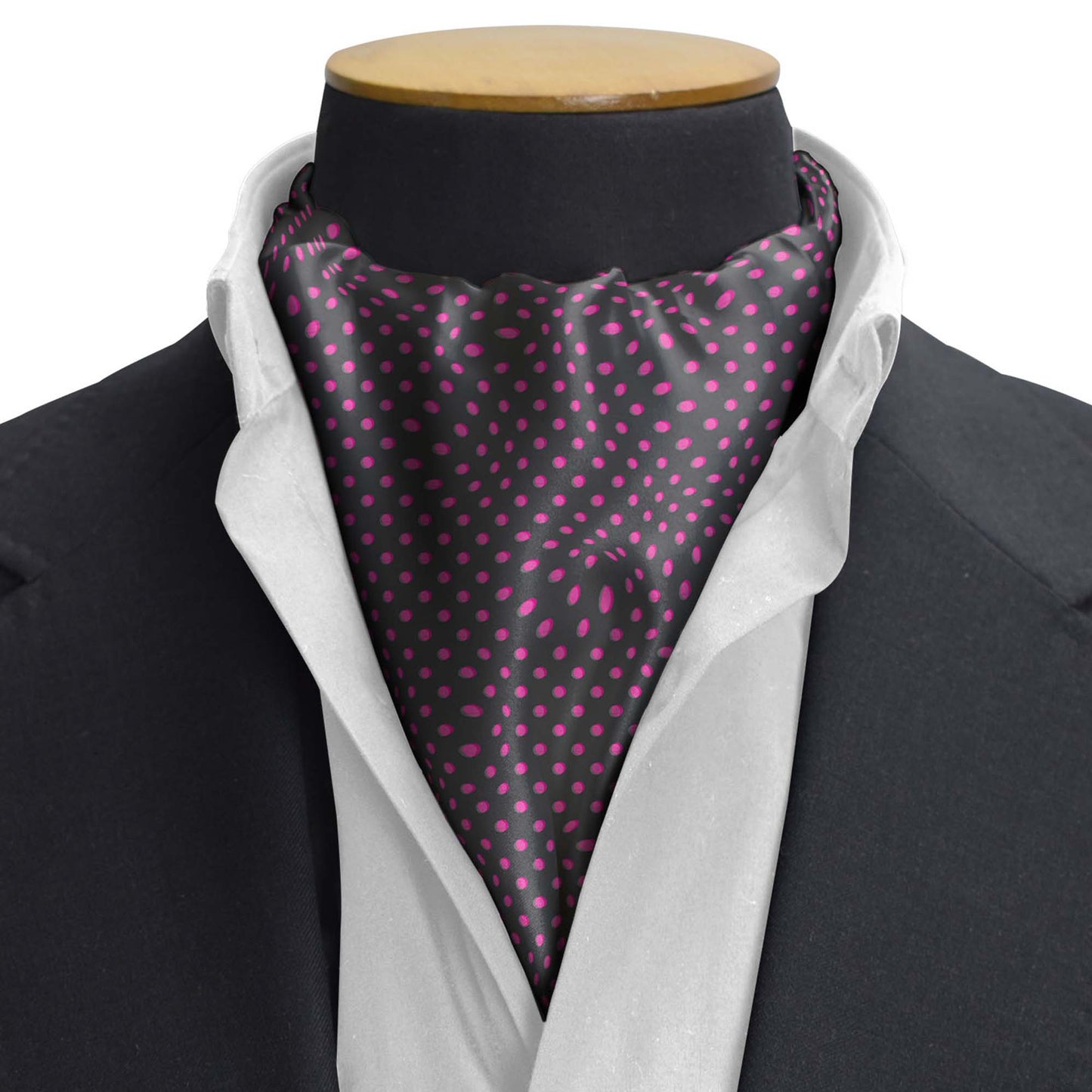 Black With Pink Polka Silk Cravat — men's silk cravat, view 3