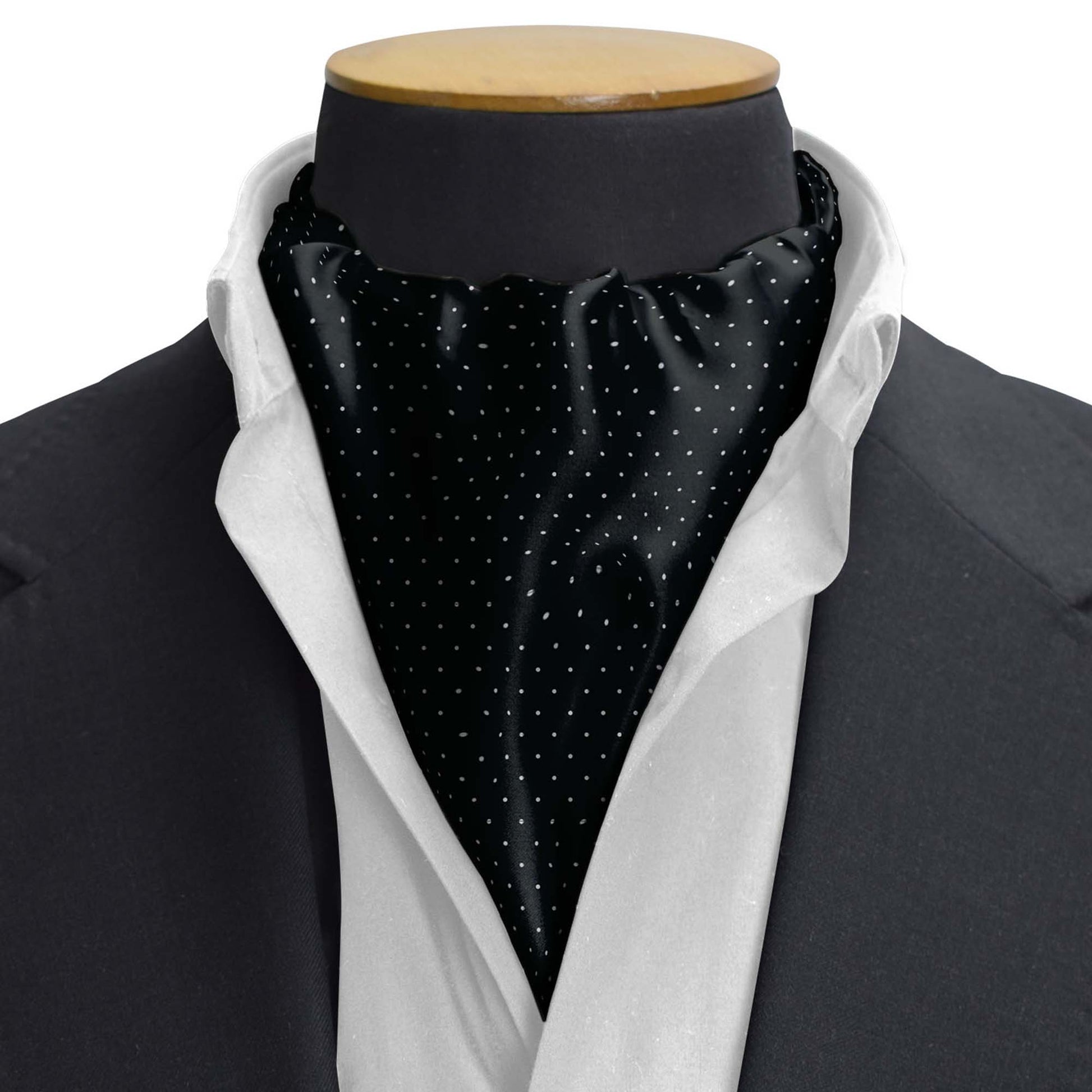 Black With White Polka Silk Cravat — men's silk cravat, view 3