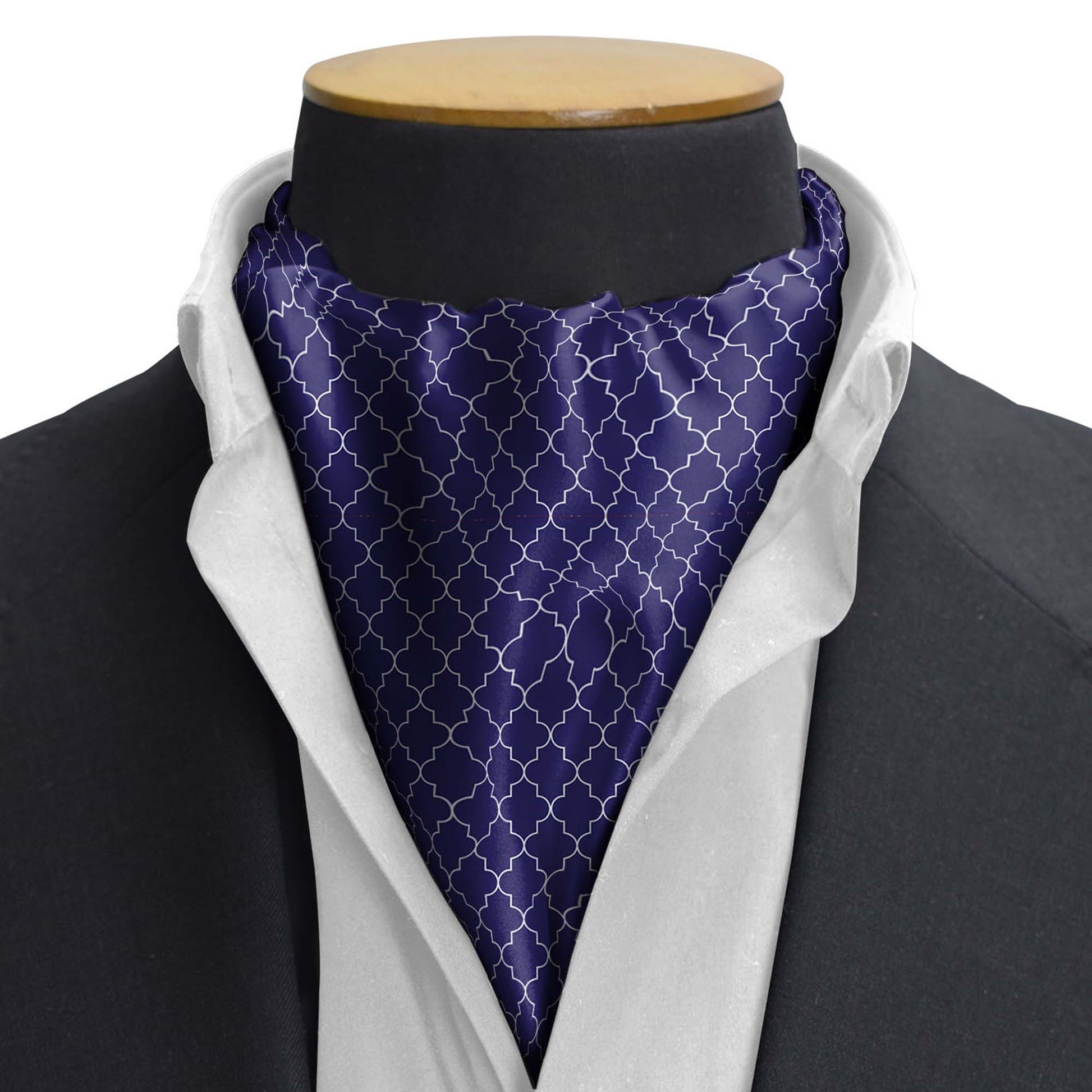 Blue White Tartan Silk Cravat — men's silk cravat, view 3