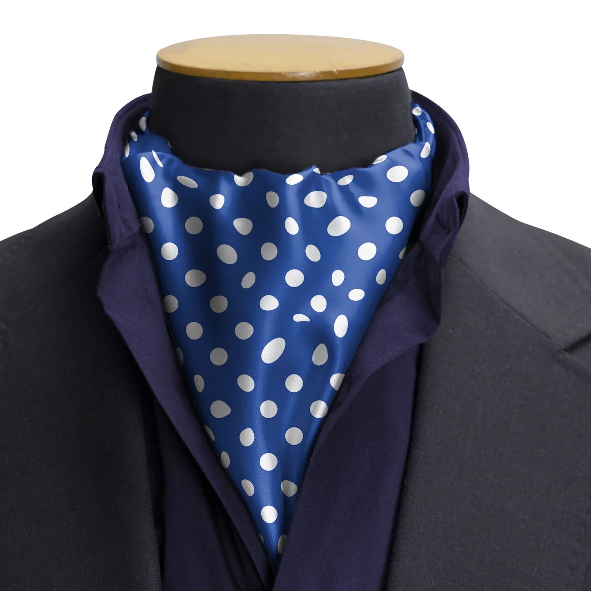 Blue With White Polka Cravat — men's silk cravat, view 3