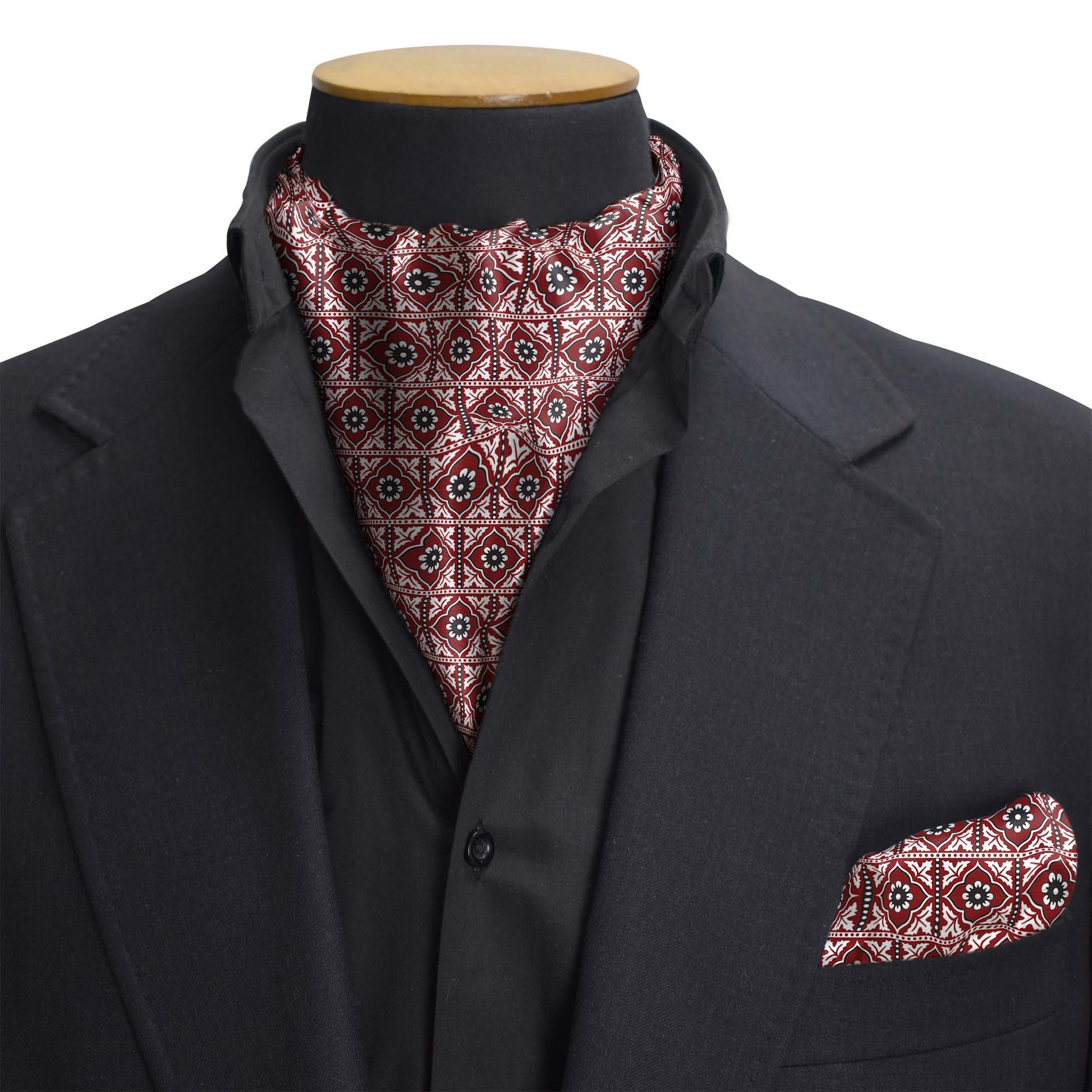 Traditional Ajrak Silk Cravat & Pocket Square Set (Luxe Collection) — men's silk cravat, view 3