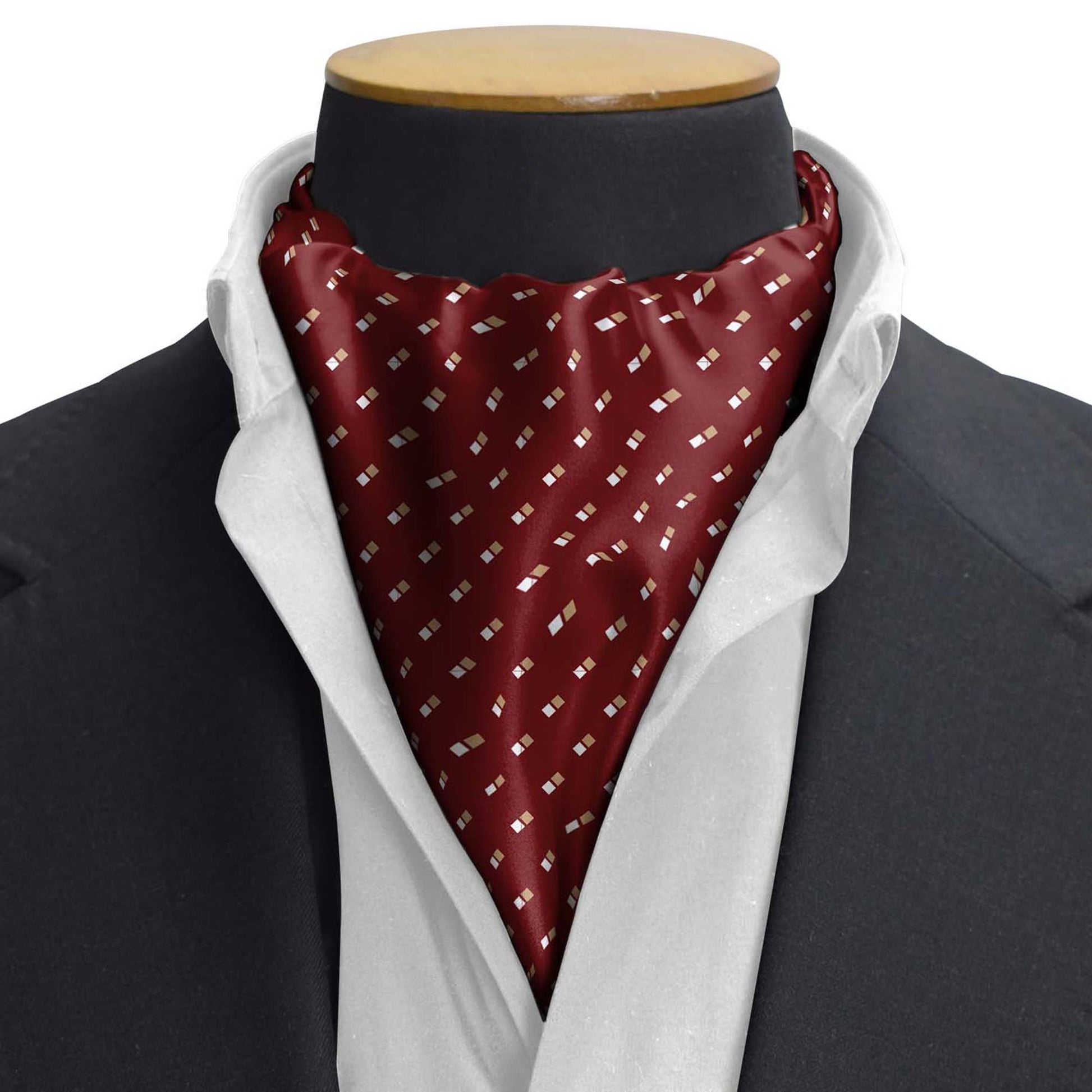 Double Dotted Maroon Silk Cravat — men's silk cravat, view 3