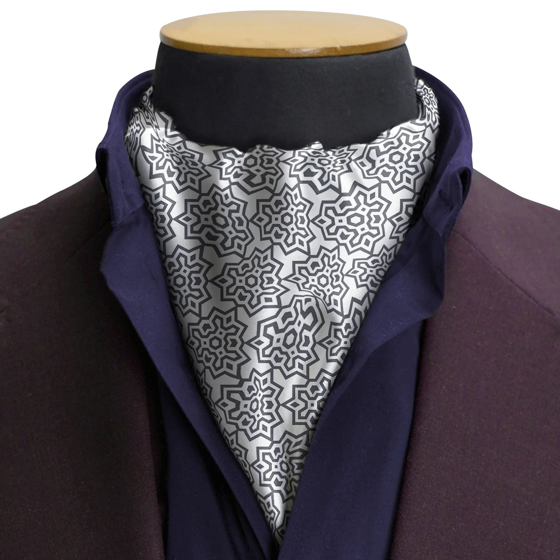 Floral Indigo Silk Cravat — men's silk cravat, view 3
