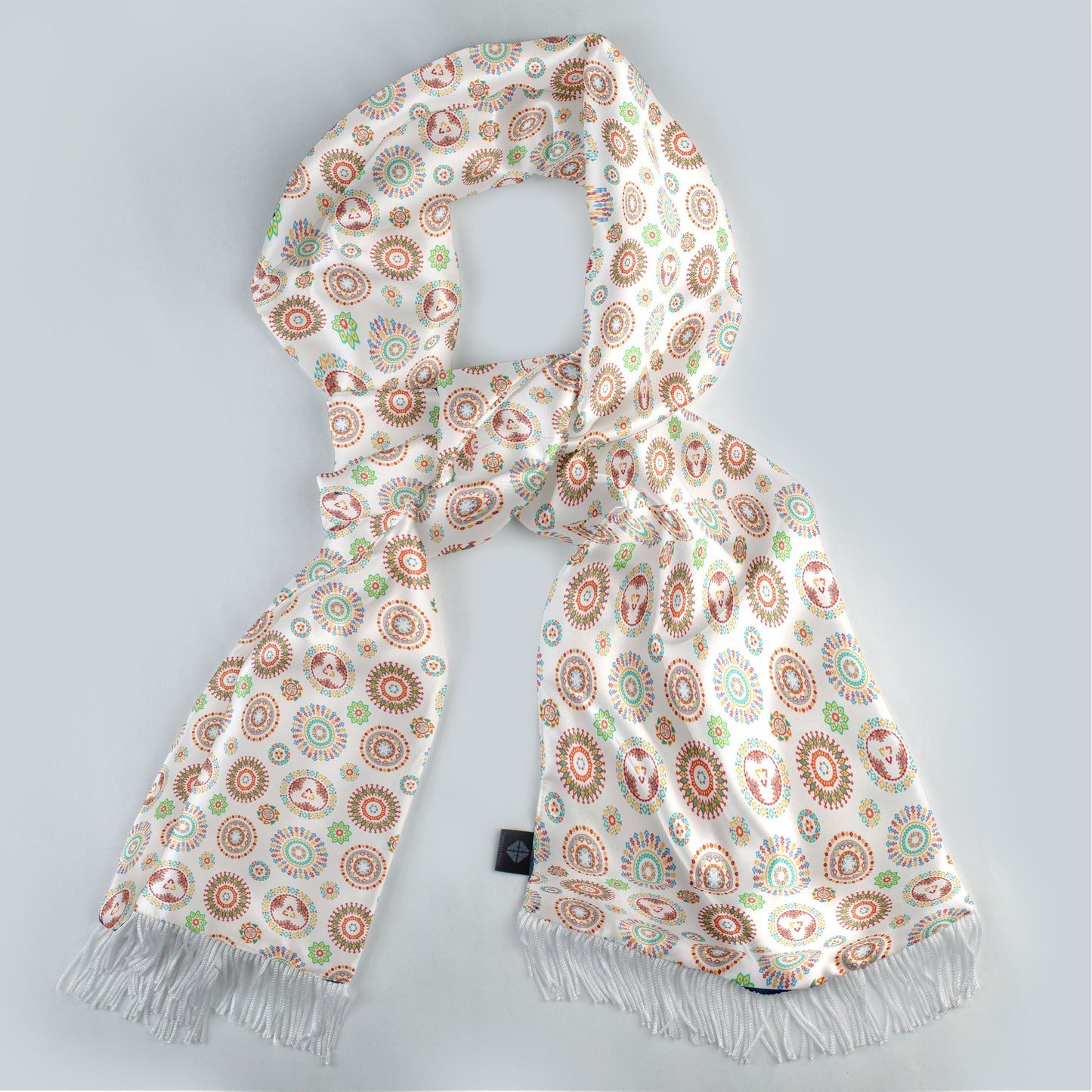 Kaleidoscopic Geometric Fusion Silk Scarf — men's silk scarf, view 3
