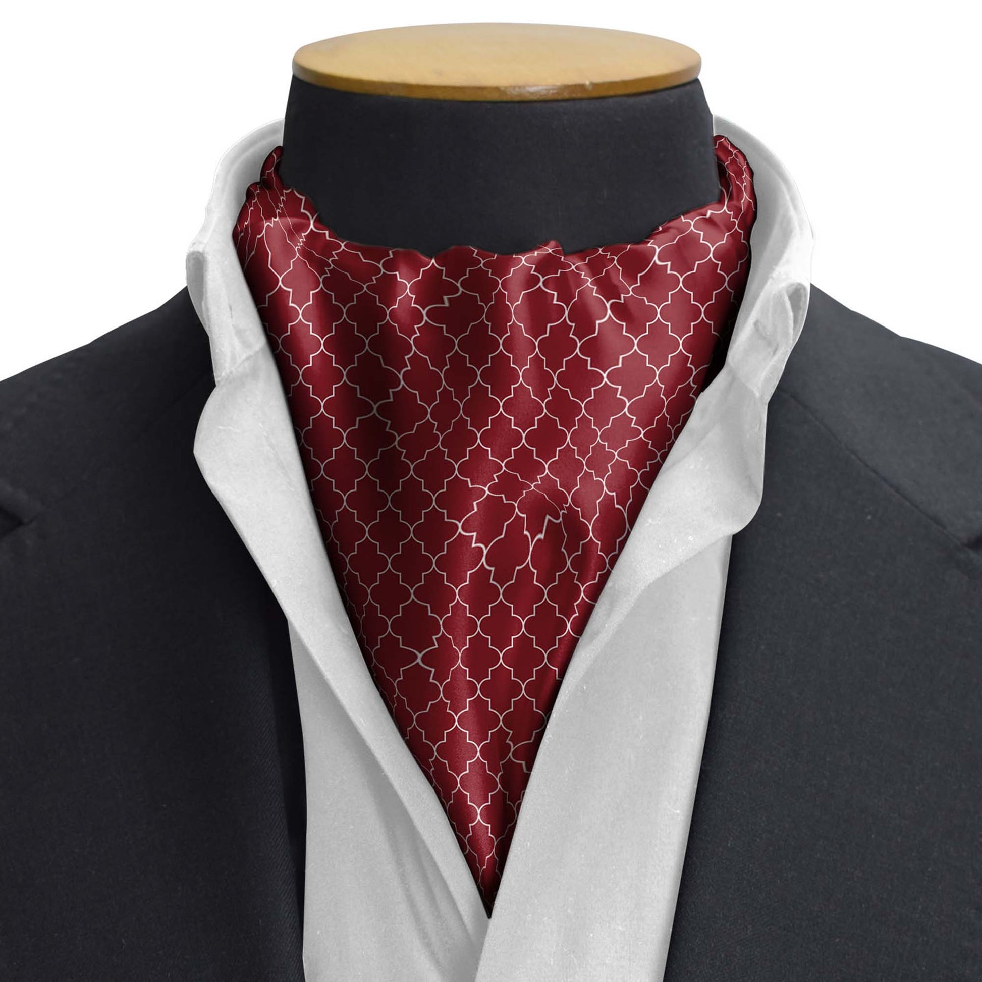 Maroon White Tartan Silk Cravat — men's silk cravat, view 3