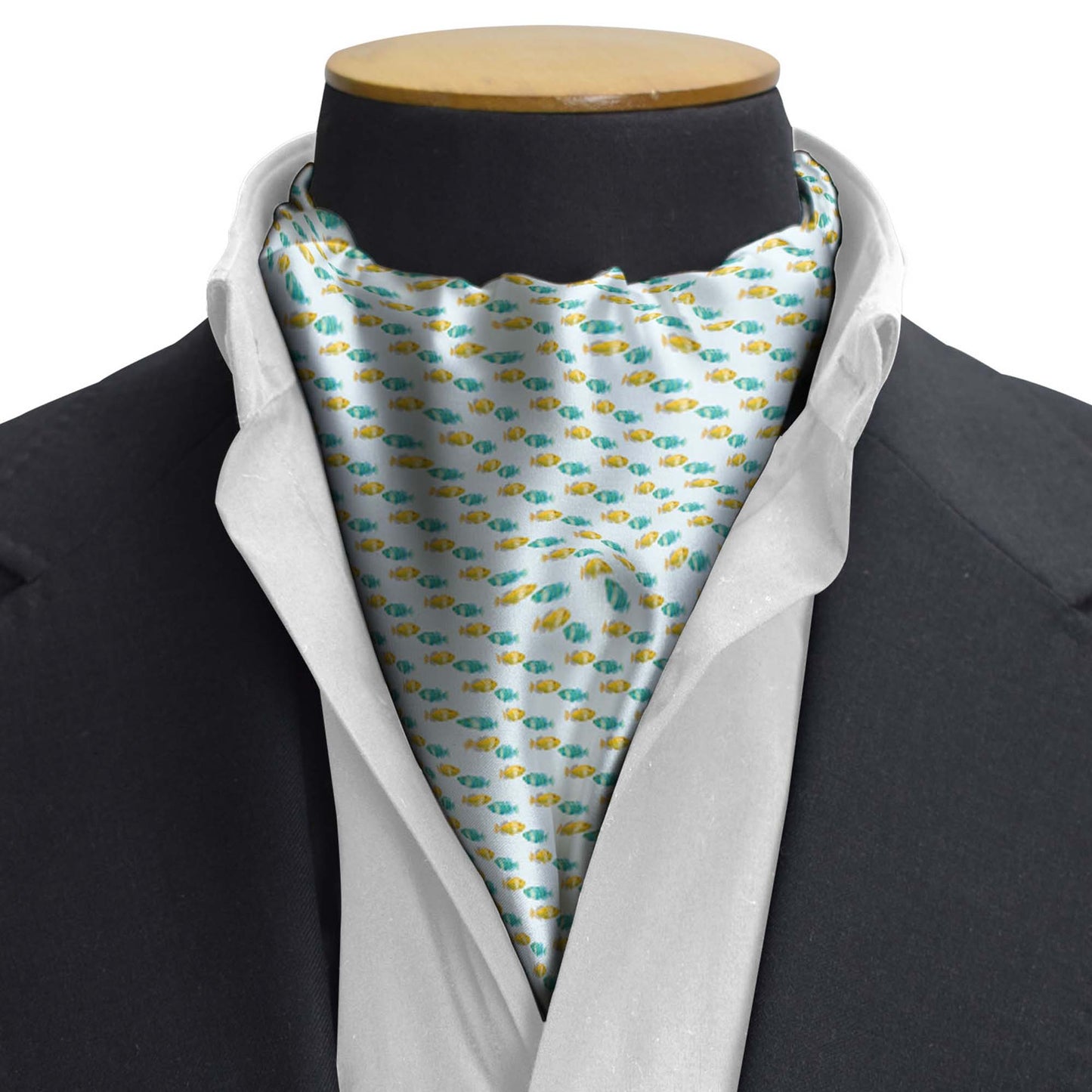 Minty Fish Shoal Silk Cravat — men's silk cravat, view 3