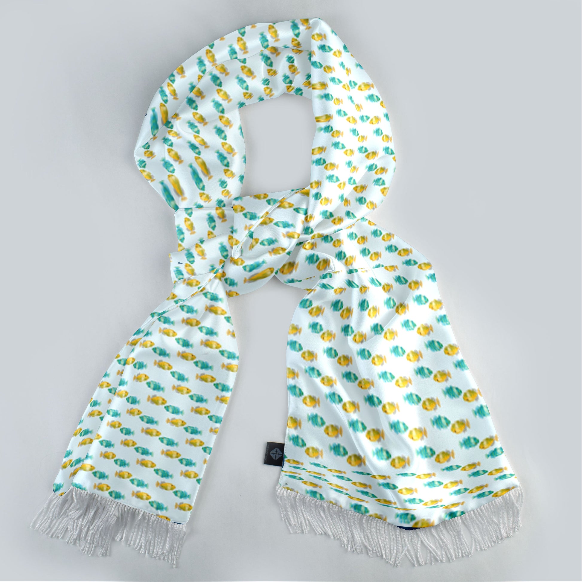 Minty Fish Shoal Silk Scarf — men's silk scarf, view 3