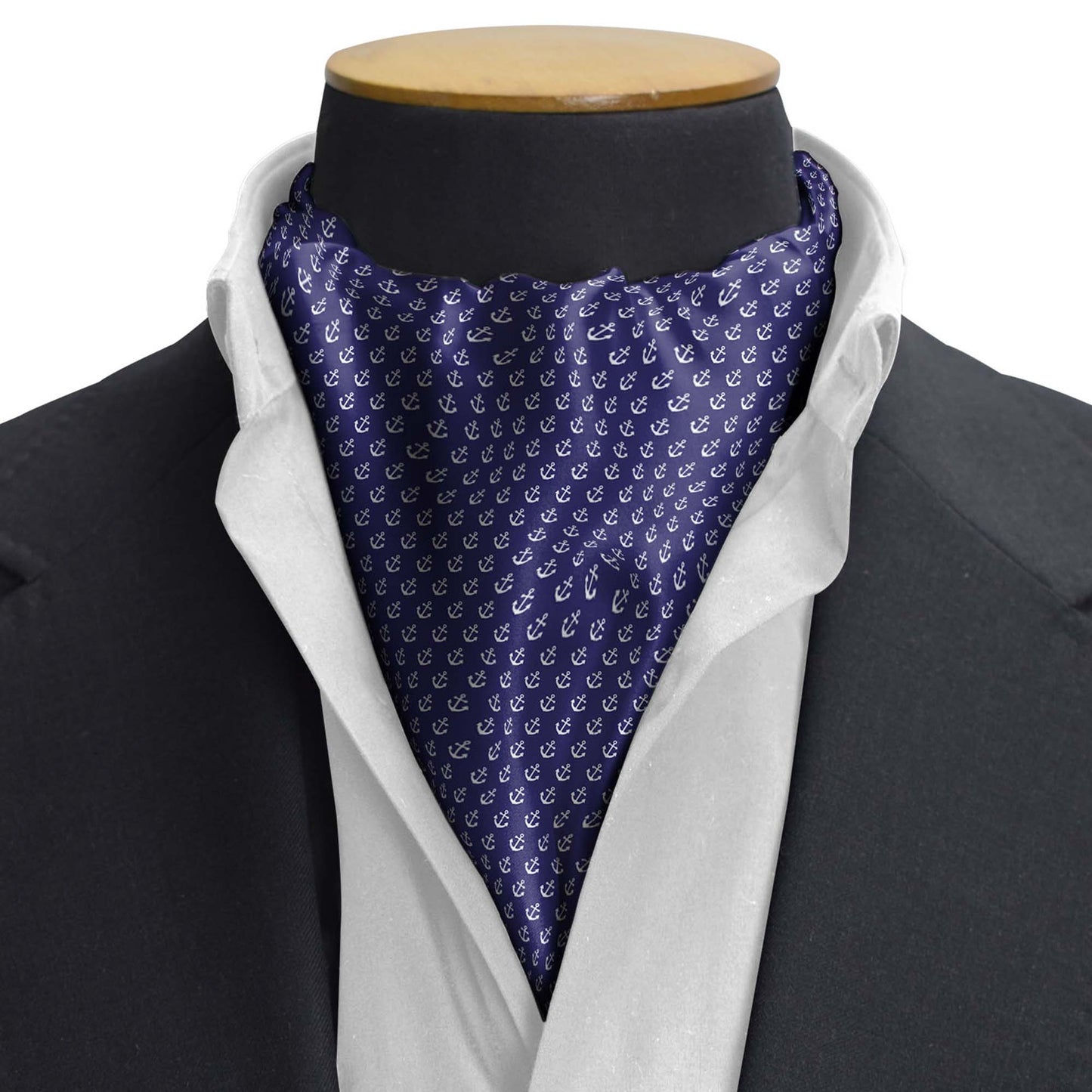 Navy Valour Anchor Silk Cravat — men's silk cravat, view 3
