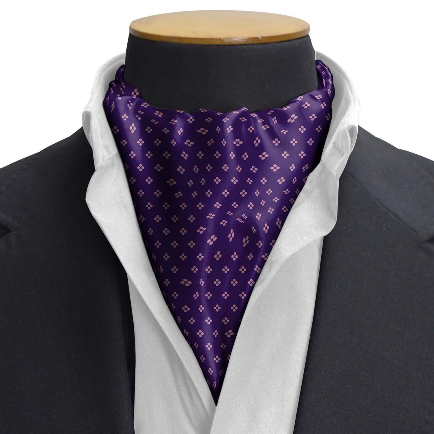 Purple Quadruple Polka Silk Cravat — men's silk cravat, view 3