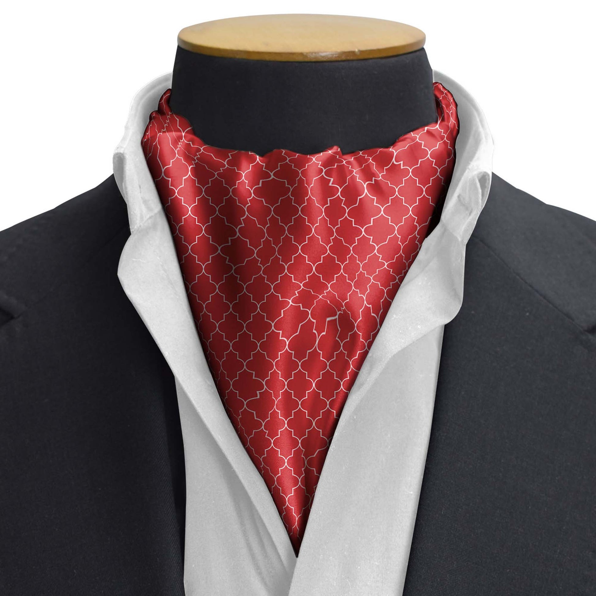 Red White Tartan Silk Cravat — men's silk cravat, view 3