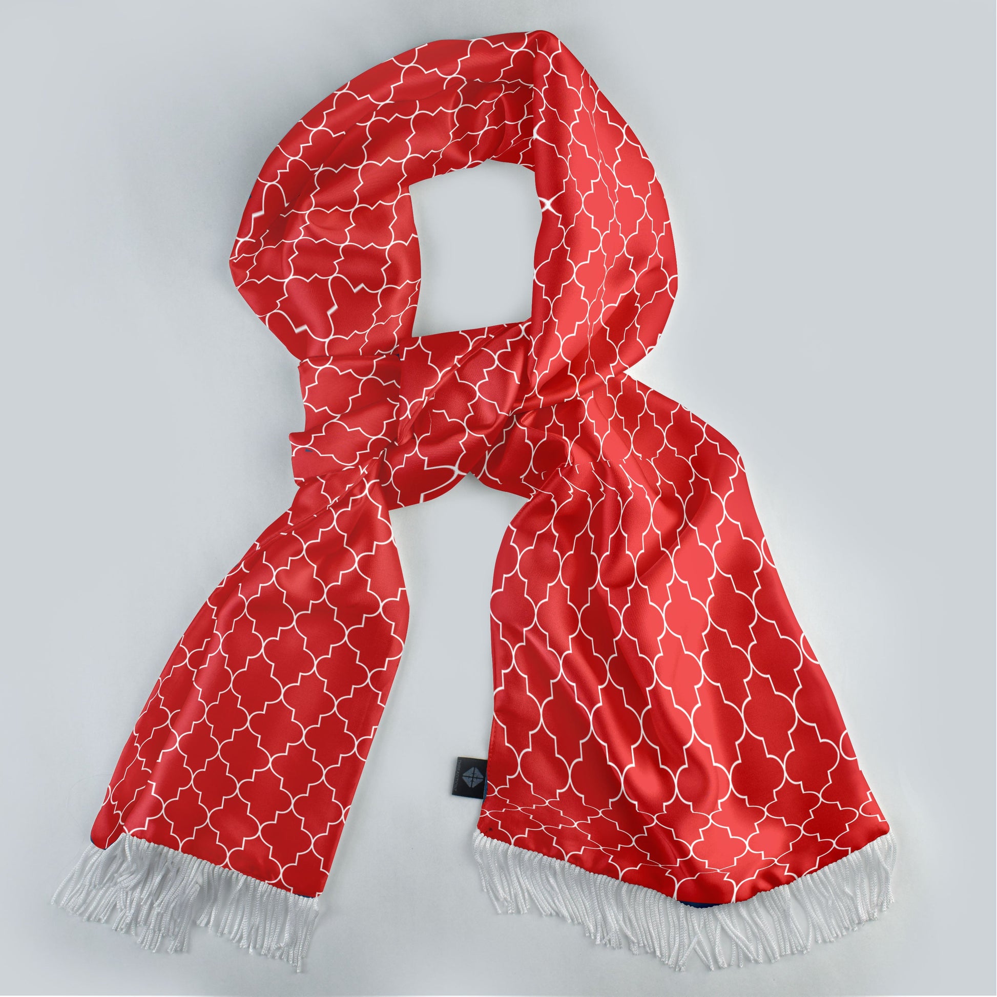 Red White Tartan Silk Scarf — men's silk scarf, view 3
