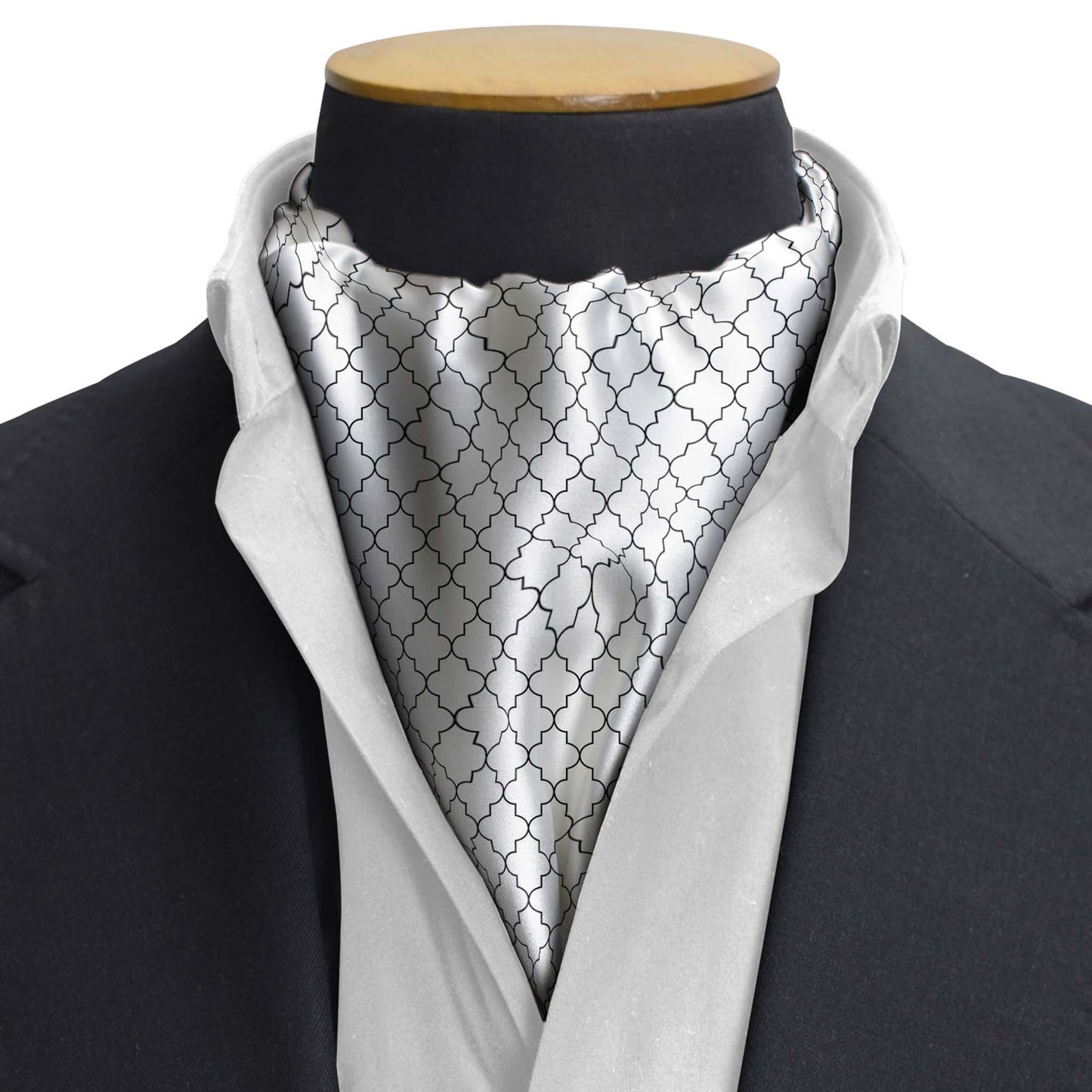 White Black Tartan Silk Cravat — men's silk cravat, view 3