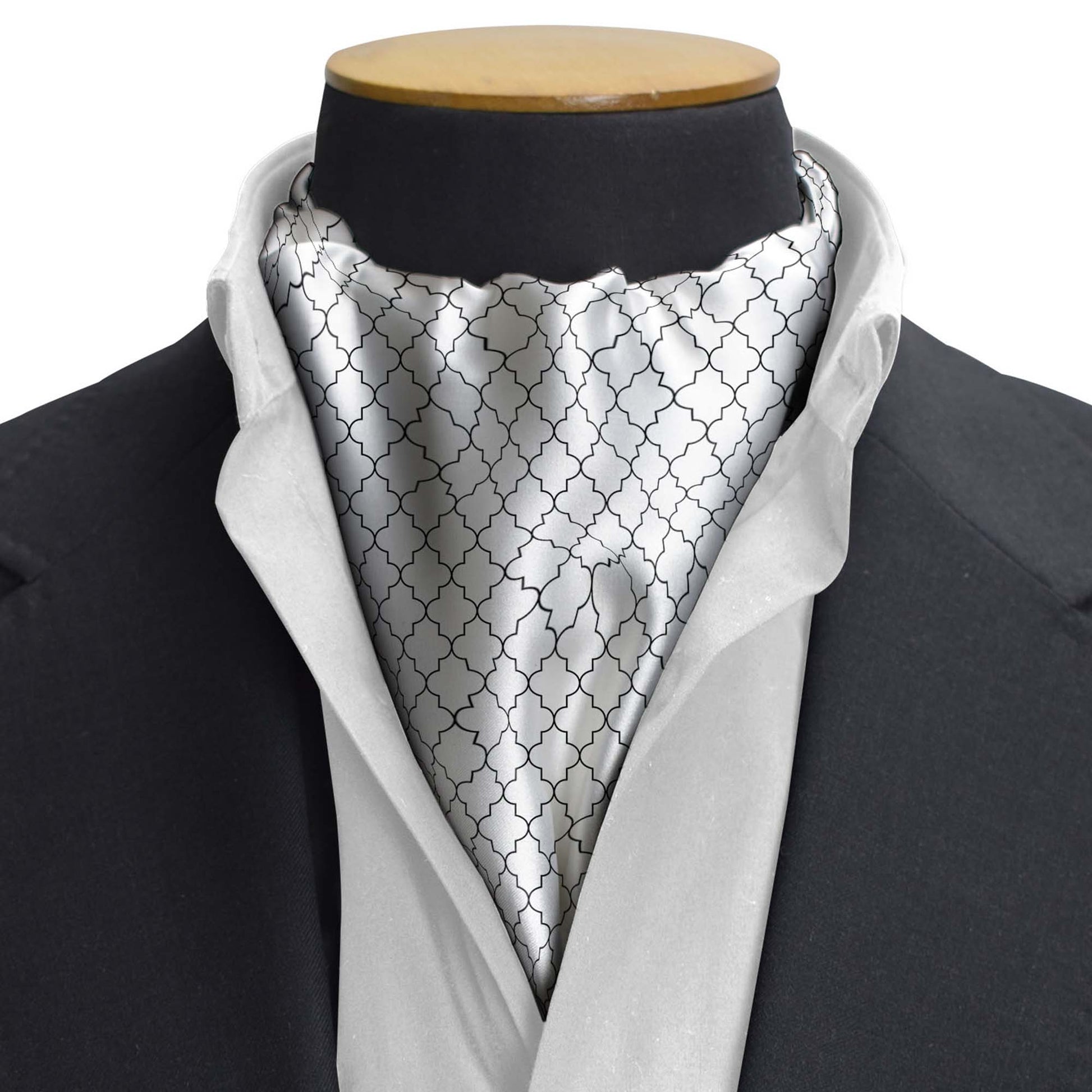 White Black Tartan Silk Cravat — men's silk cravat, view 3