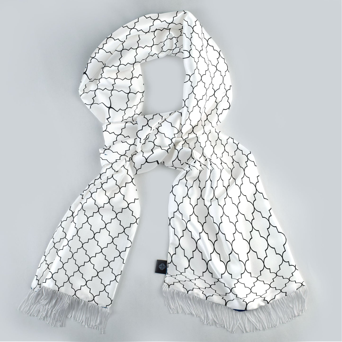 White Black Tartan Silk Scarf — men's silk scarf, view 3