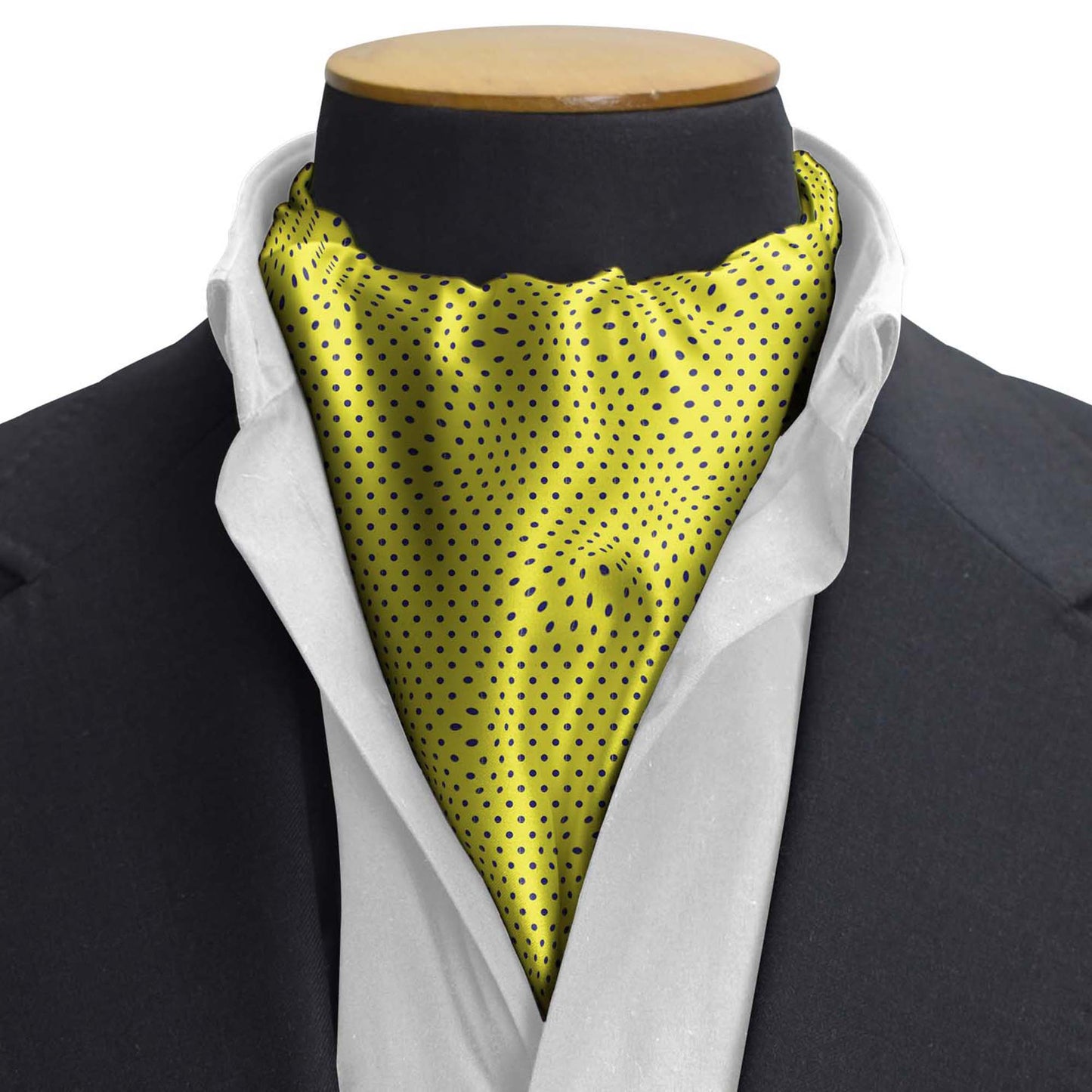 Yellow With Black Polka Silk Cravat — men's silk cravat, view 3