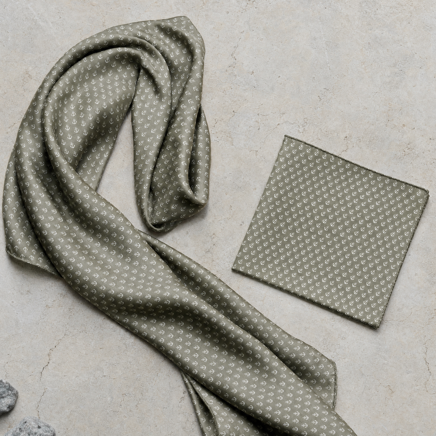 Anchored Navy Pride Silk Scarf & Pocket Square Set — 100% silk scarf, draped detail