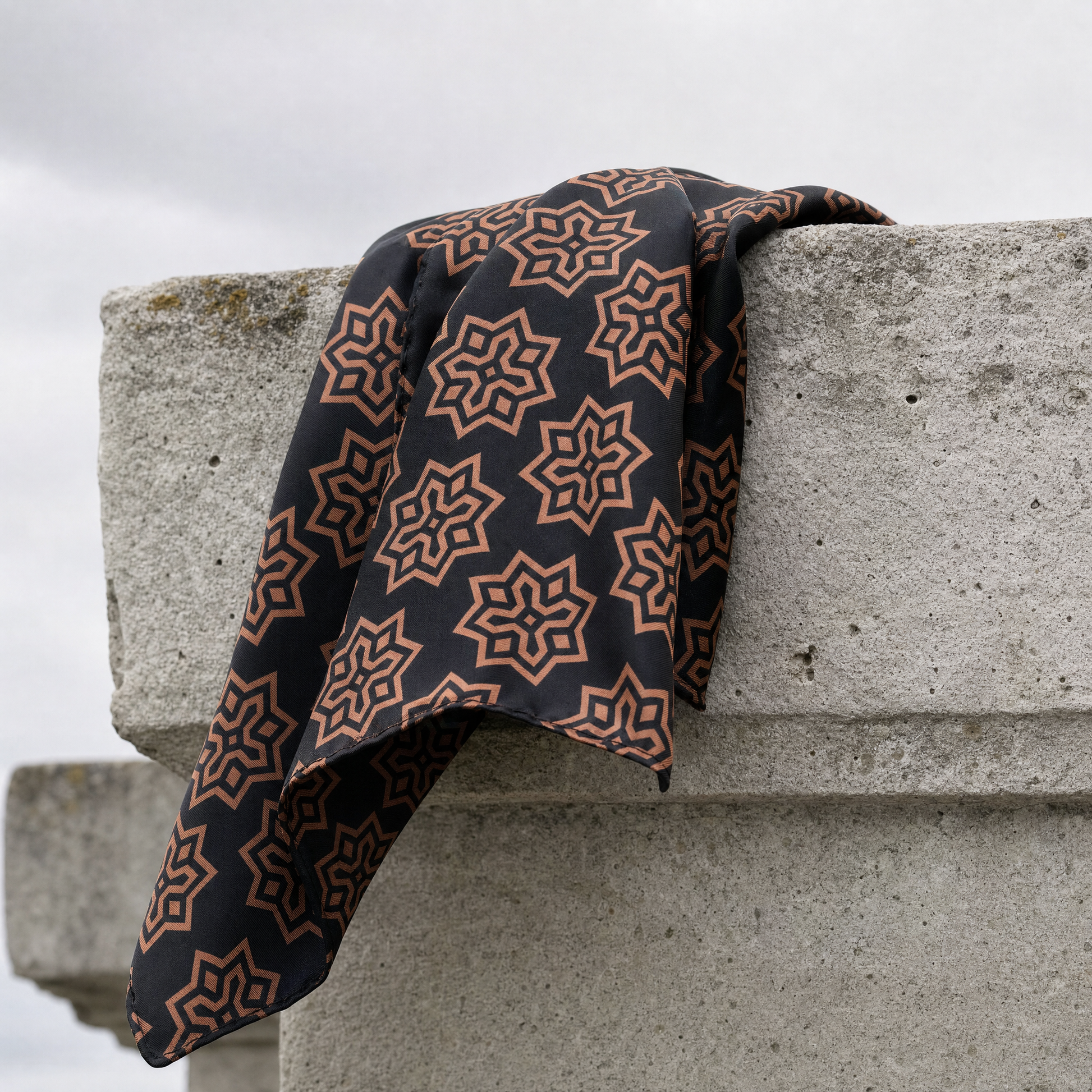 Brown Indigo Silk Pocket Square — 100% silk pocket square, draped detail