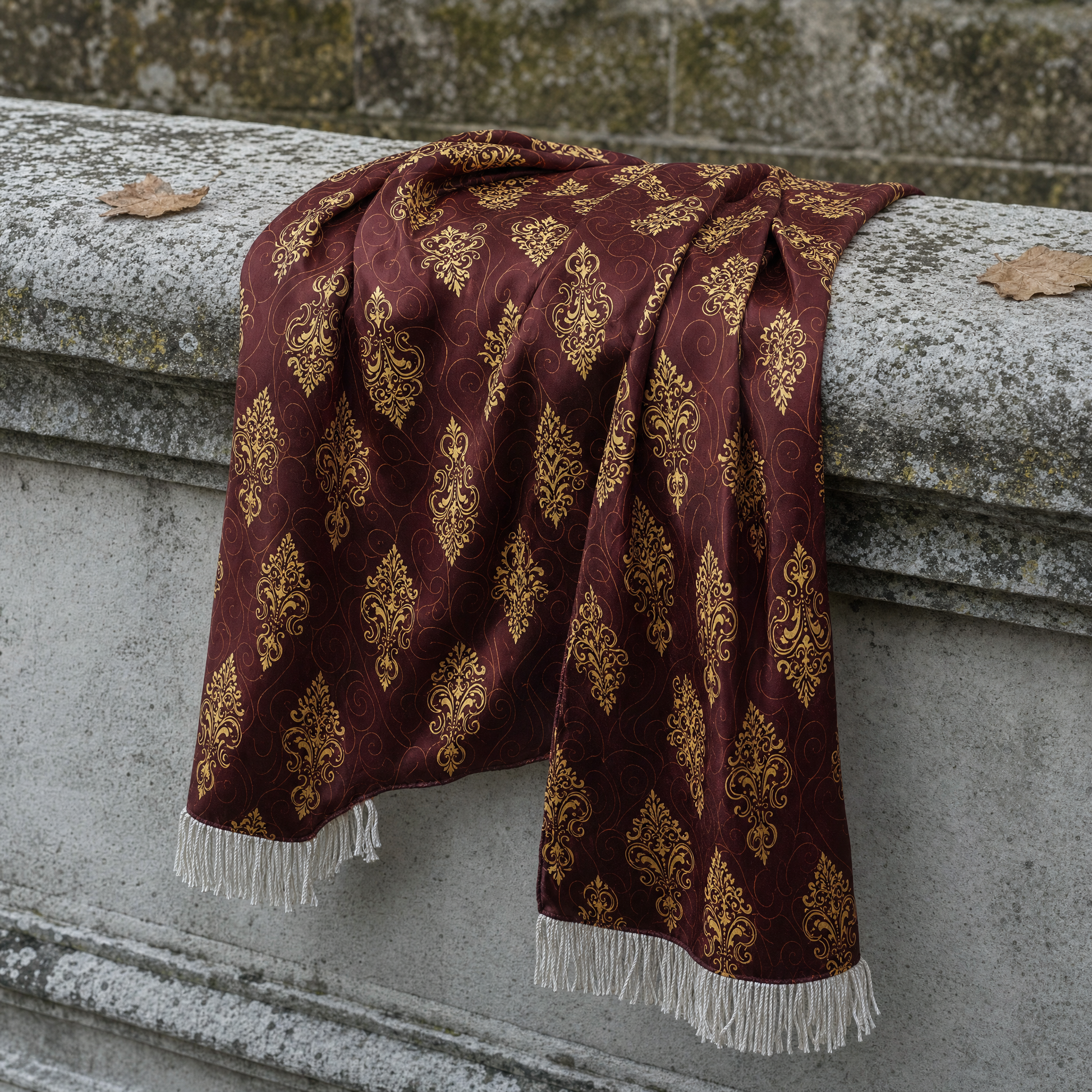 Caput Mortuum Dark Silk Scarf — 100% silk scarf, draped detail