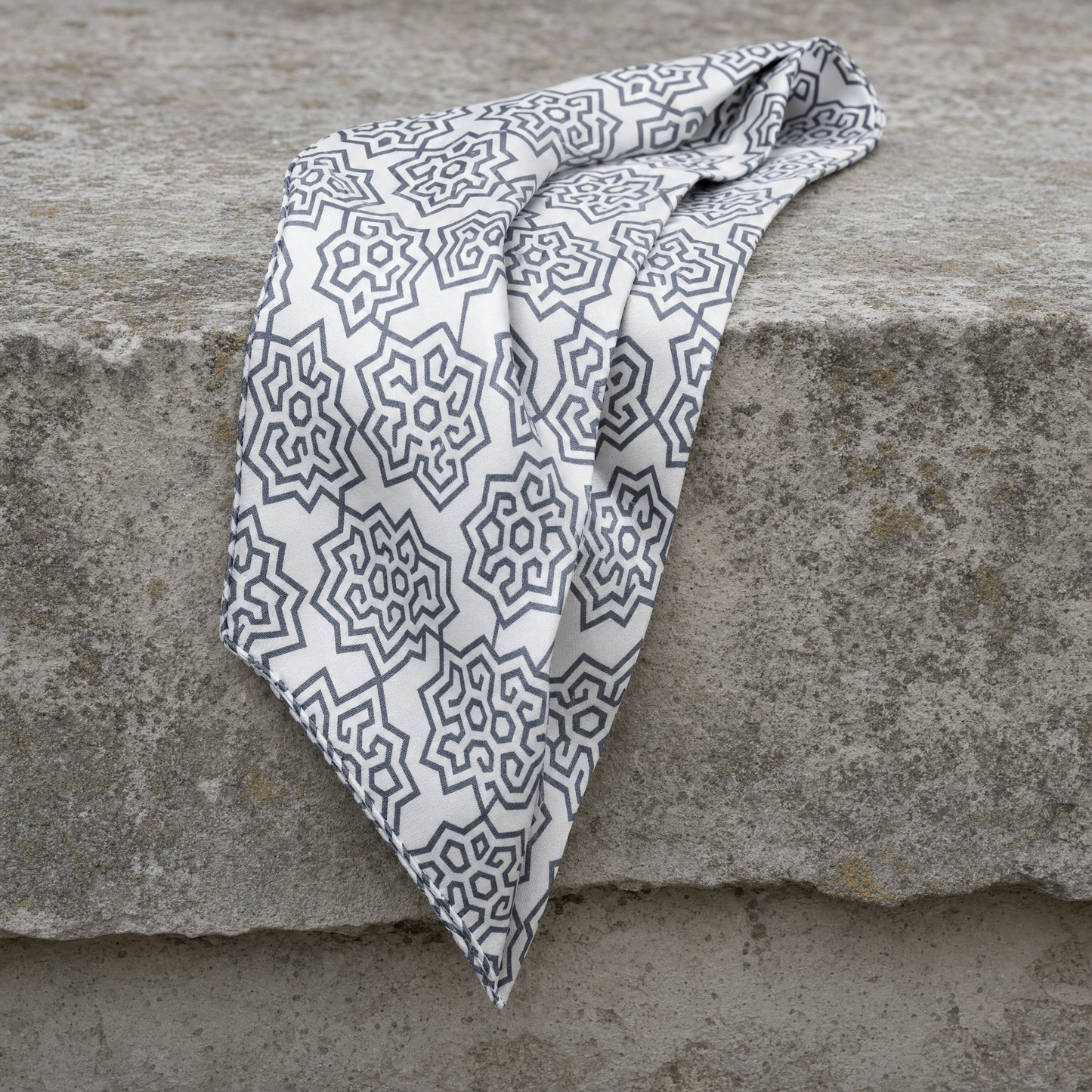 Floral Indigo Silk Cravat — 100% silk cravat, draped detail