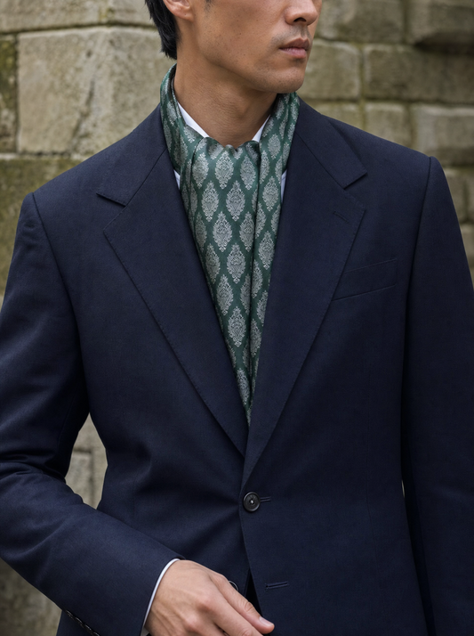 Green Festive Cravat worn by a model — men's cravat