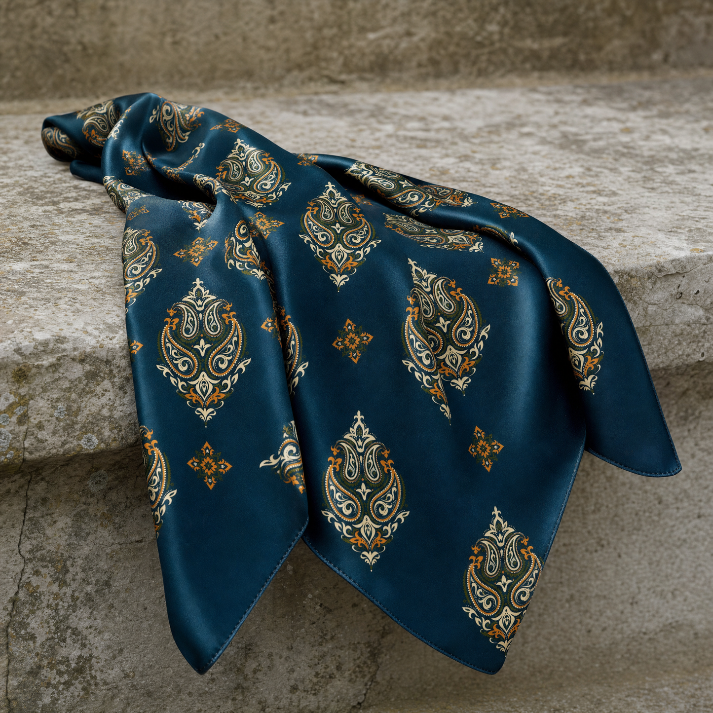Green & Yellow Mystery Silk Cravat — 100% silk cravat, draped detail