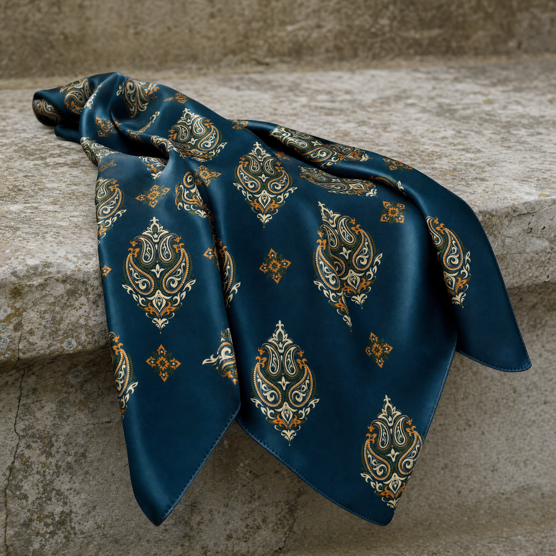 Green & Yellow Mystery Silk Cravat — 100% silk cravat, draped detail