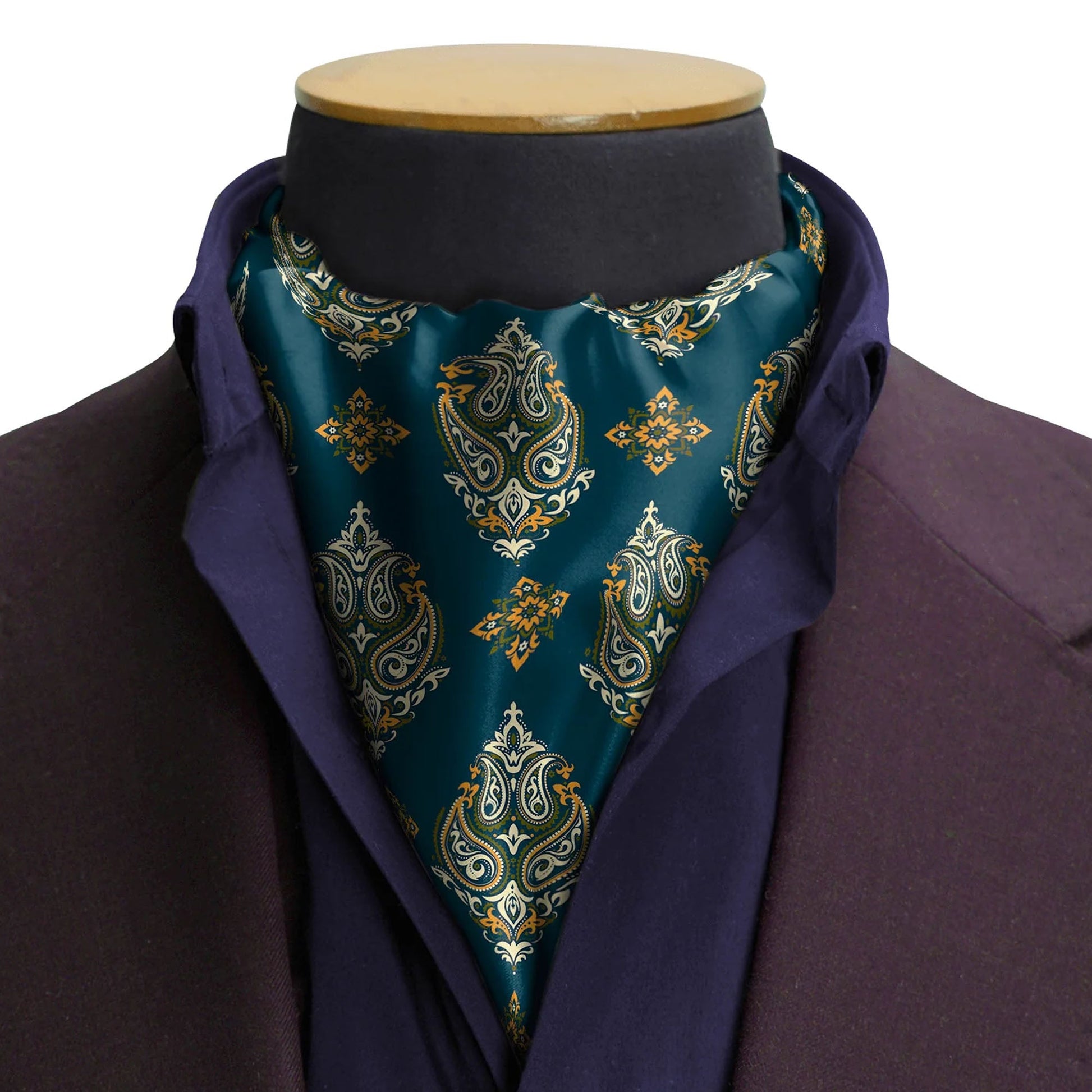 Green & Yellow Mystery Silk Cravat — men's silk cravat, view 3