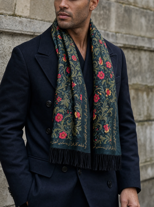 Gulmohar Silk Scarf worn by a model — men's scarf