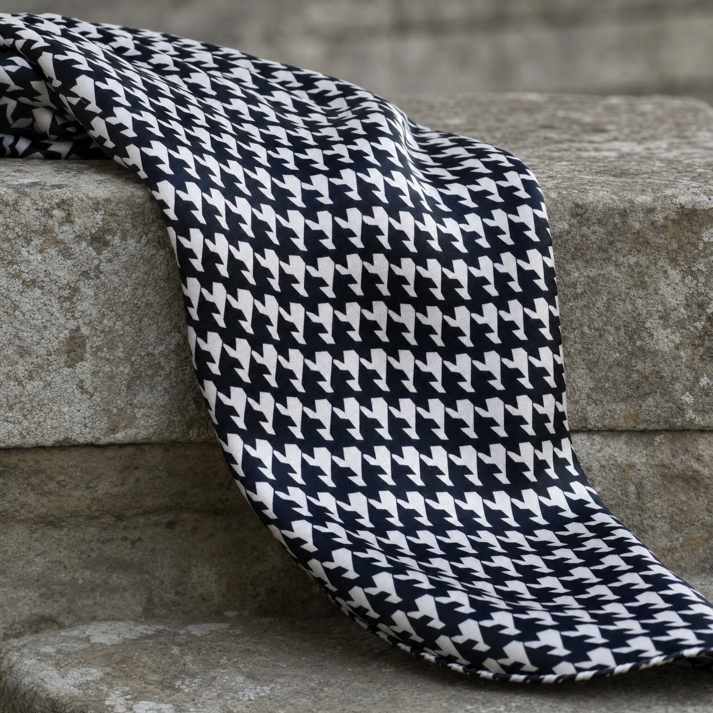 Houndstooth Silk Cravat — 100% silk cravat, draped detail