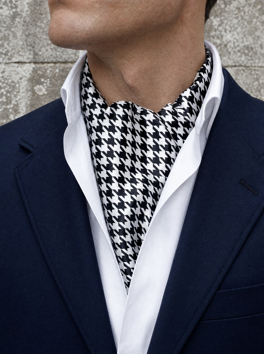 Houndstooth Silk Cravat worn by a model — men's cravat