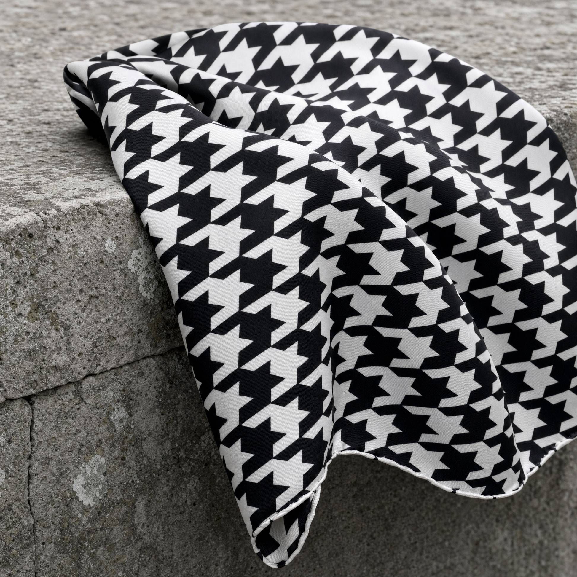 Houndstooth Silk Pocket Square — 100% silk pocket square, draped detail