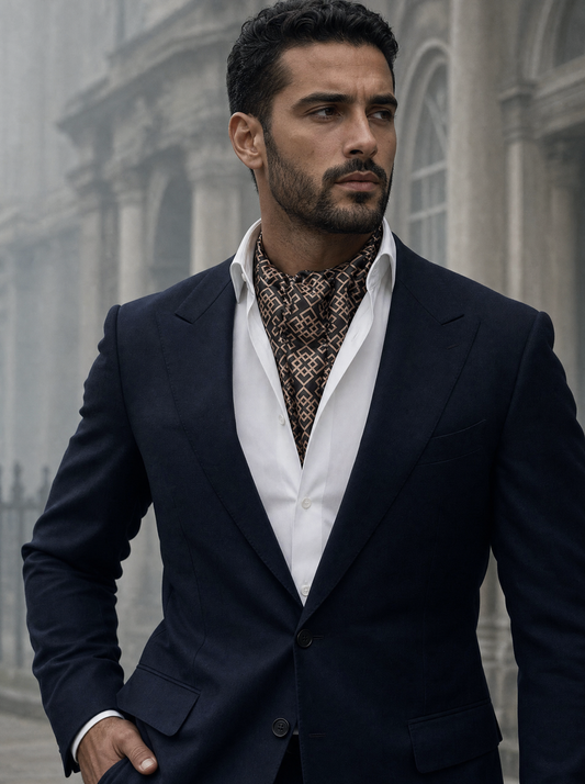 In & Out Silk Cravat worn by a model — men's cravat