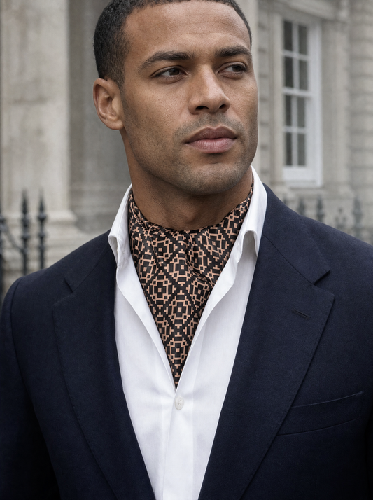 Jacquard Silk Cravat worn by a model — men's cravat