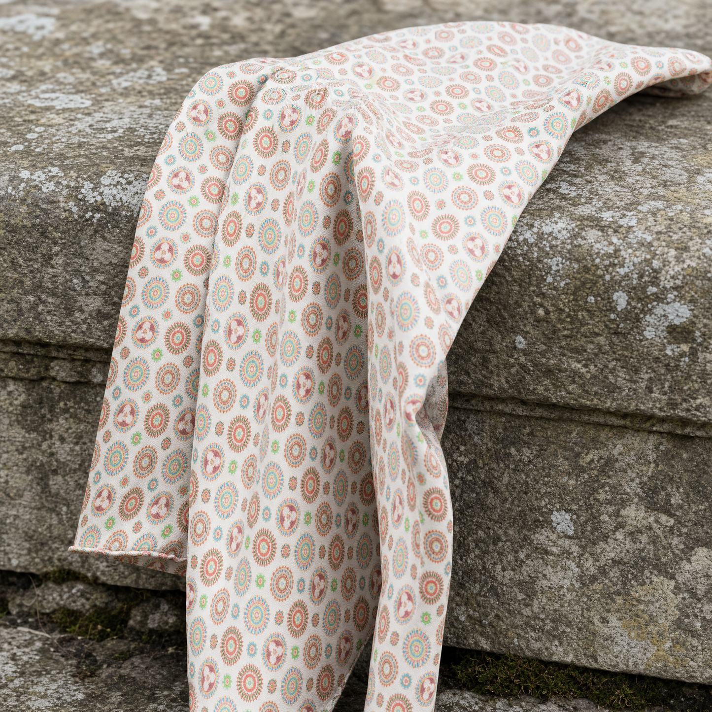 Kaleidoscopic Geometric Fusion Silk Cravat — 100% silk cravat, draped detail