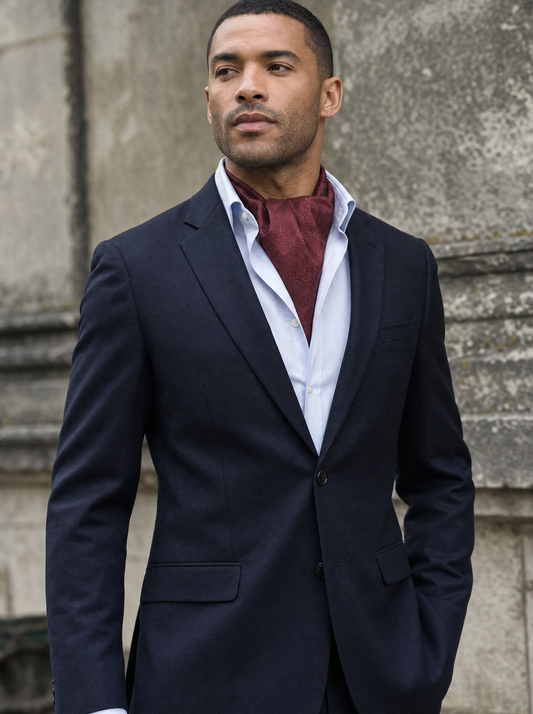 Maroon Festive Cravat worn by a model — men's cravat