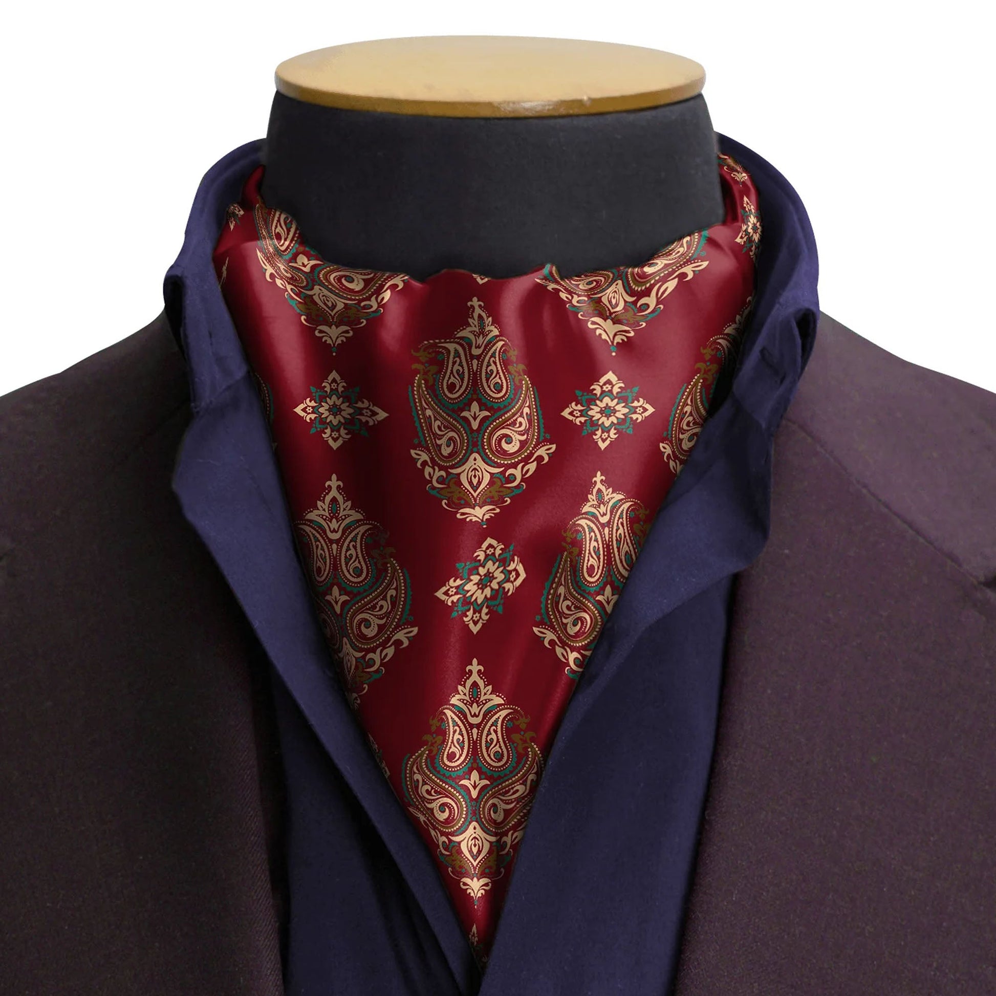 Maroon & Black Mystery Silk Cravat — men's silk cravat, view 3